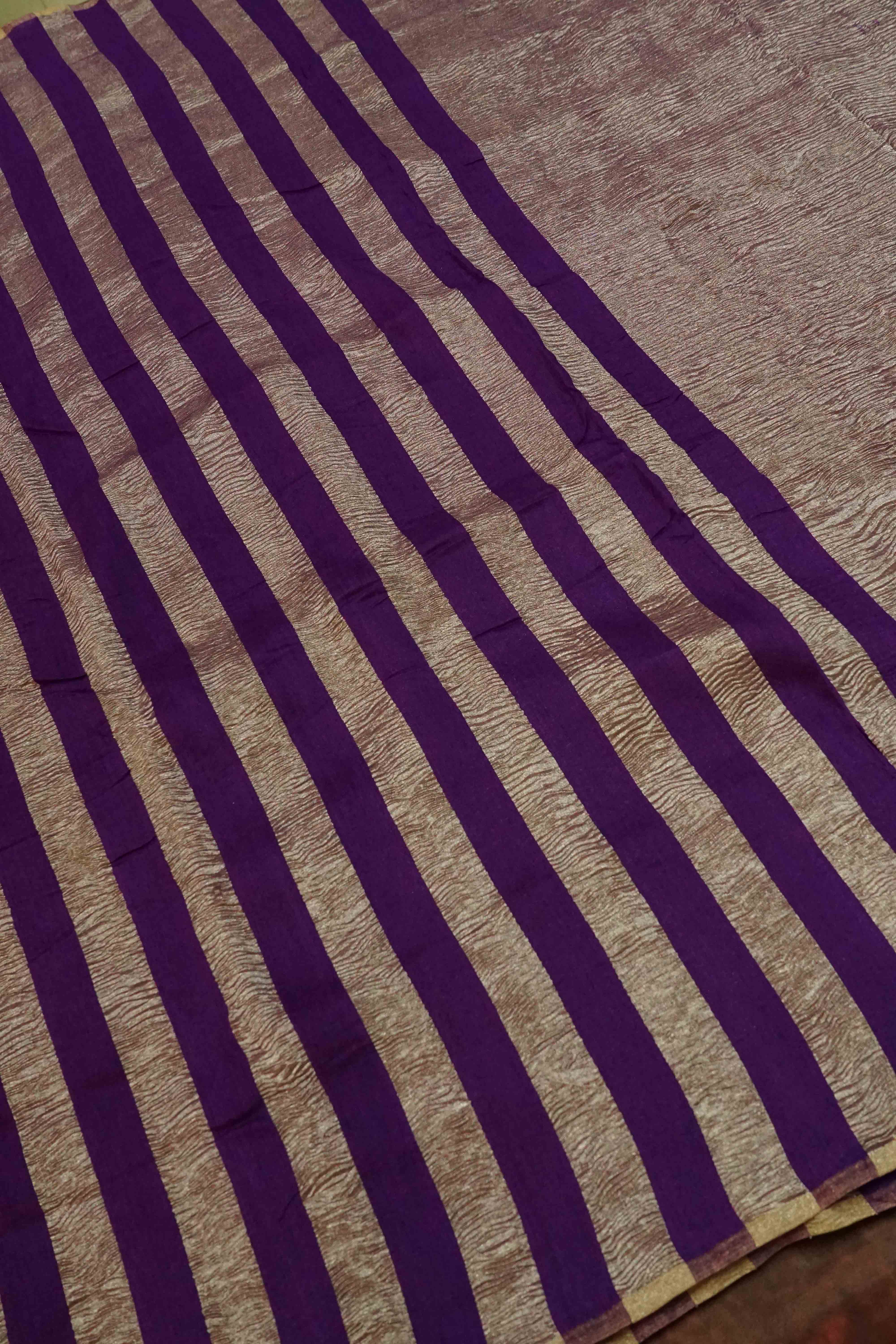 PERSIAN INDIGO CRUSH TISSUE BANARASI SILK SAREE - Queens Jewel Emporium