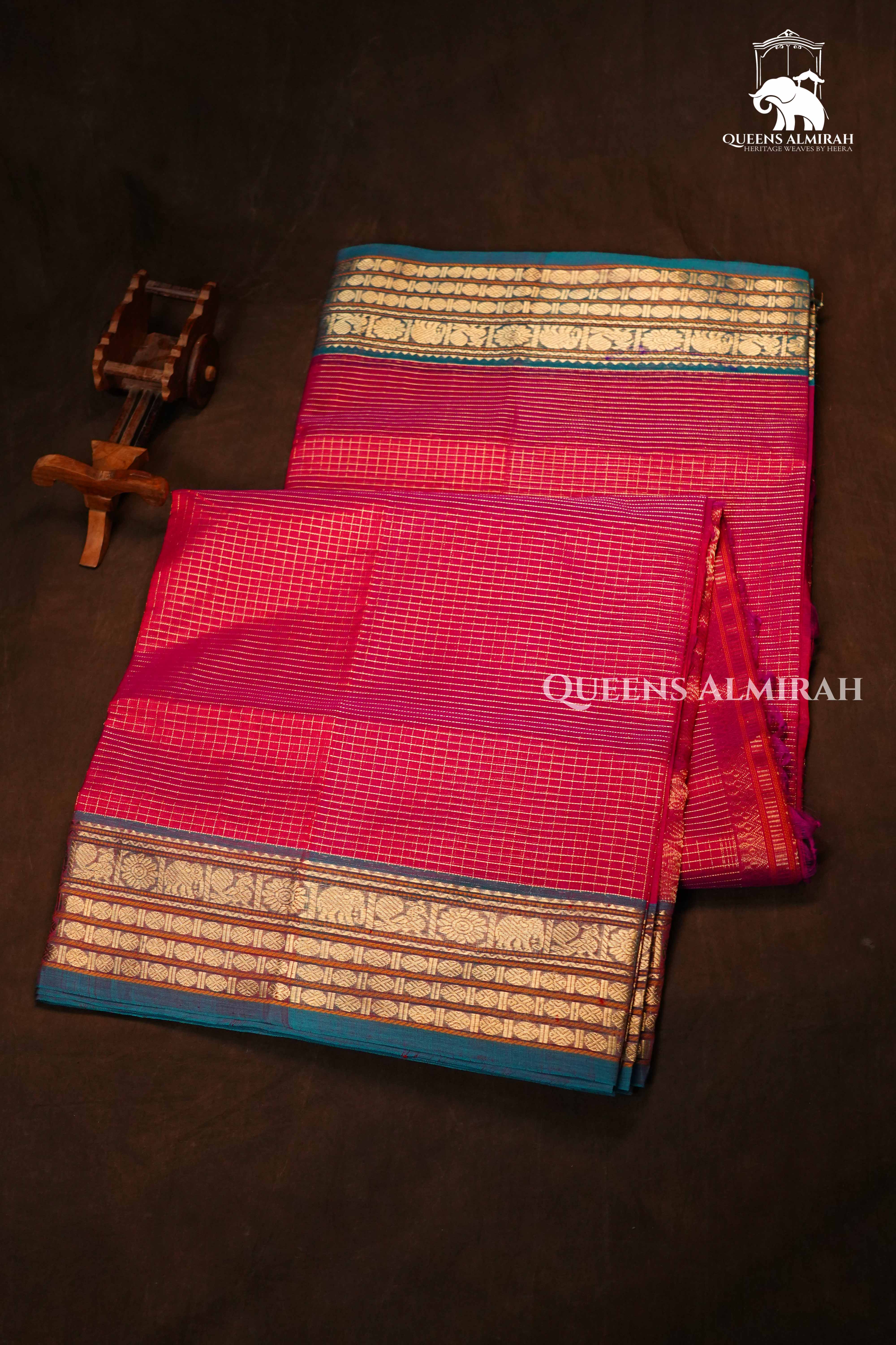 Pink- Karaikudi Chettinad Silk Cotton Saree QUEENS ALMIRAH