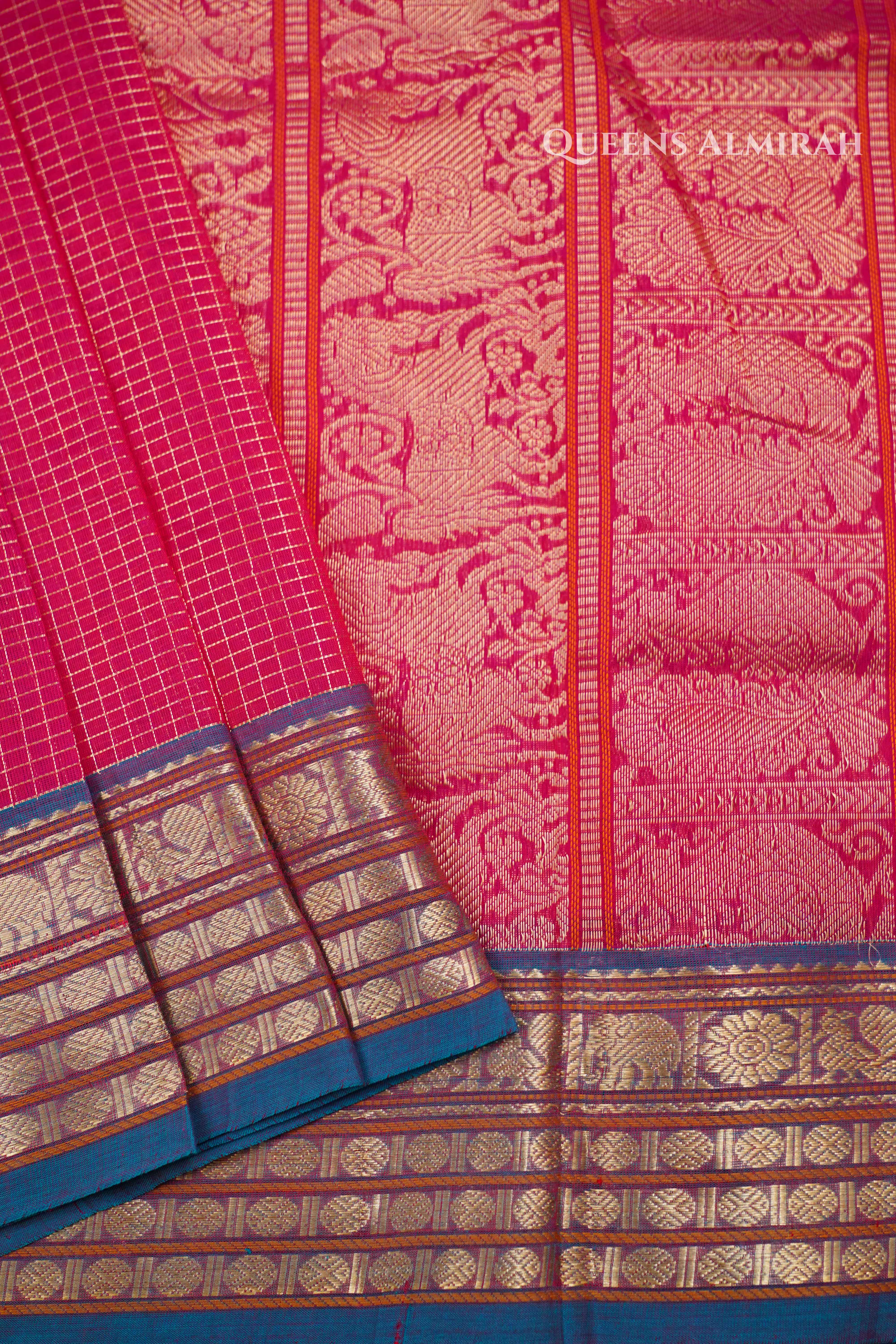 Pink- Karaikudi Chettinad Silk Cotton Saree QUEENS ALMIRAH