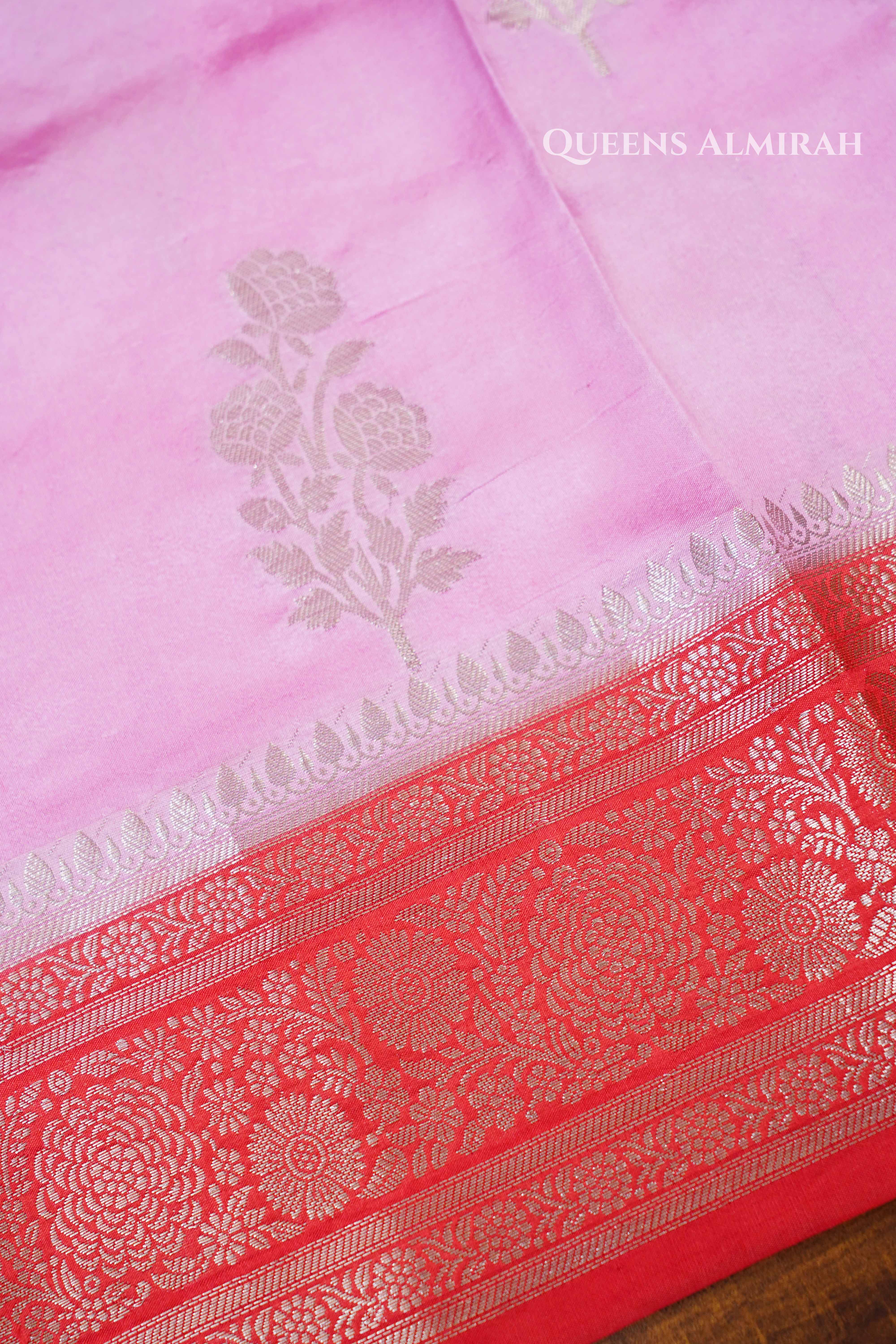 Pink With Red Mango Silk Saree QUEENS ALMIRAH
