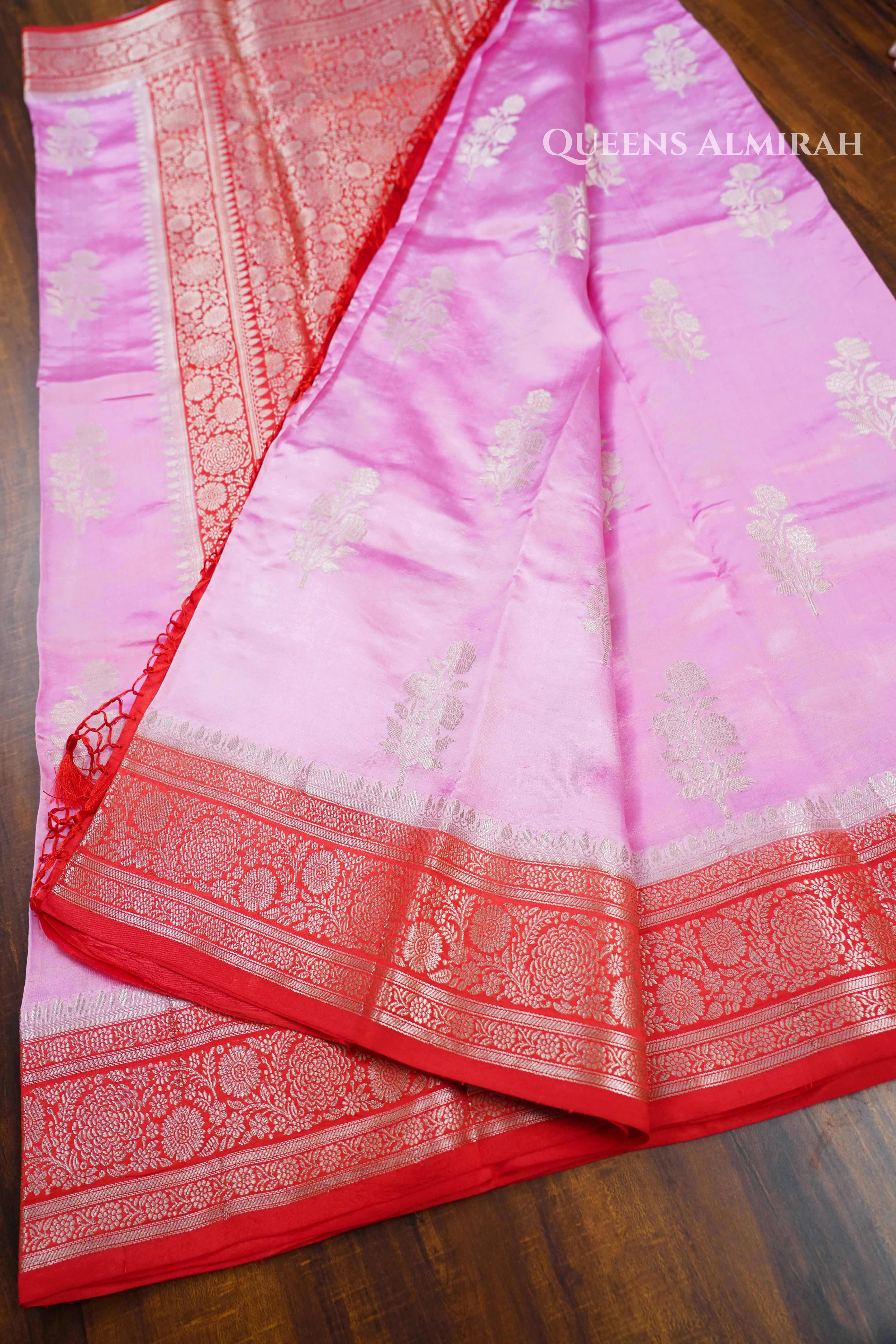 Pink With Red Mango Silk Saree QUEENS ALMIRAH