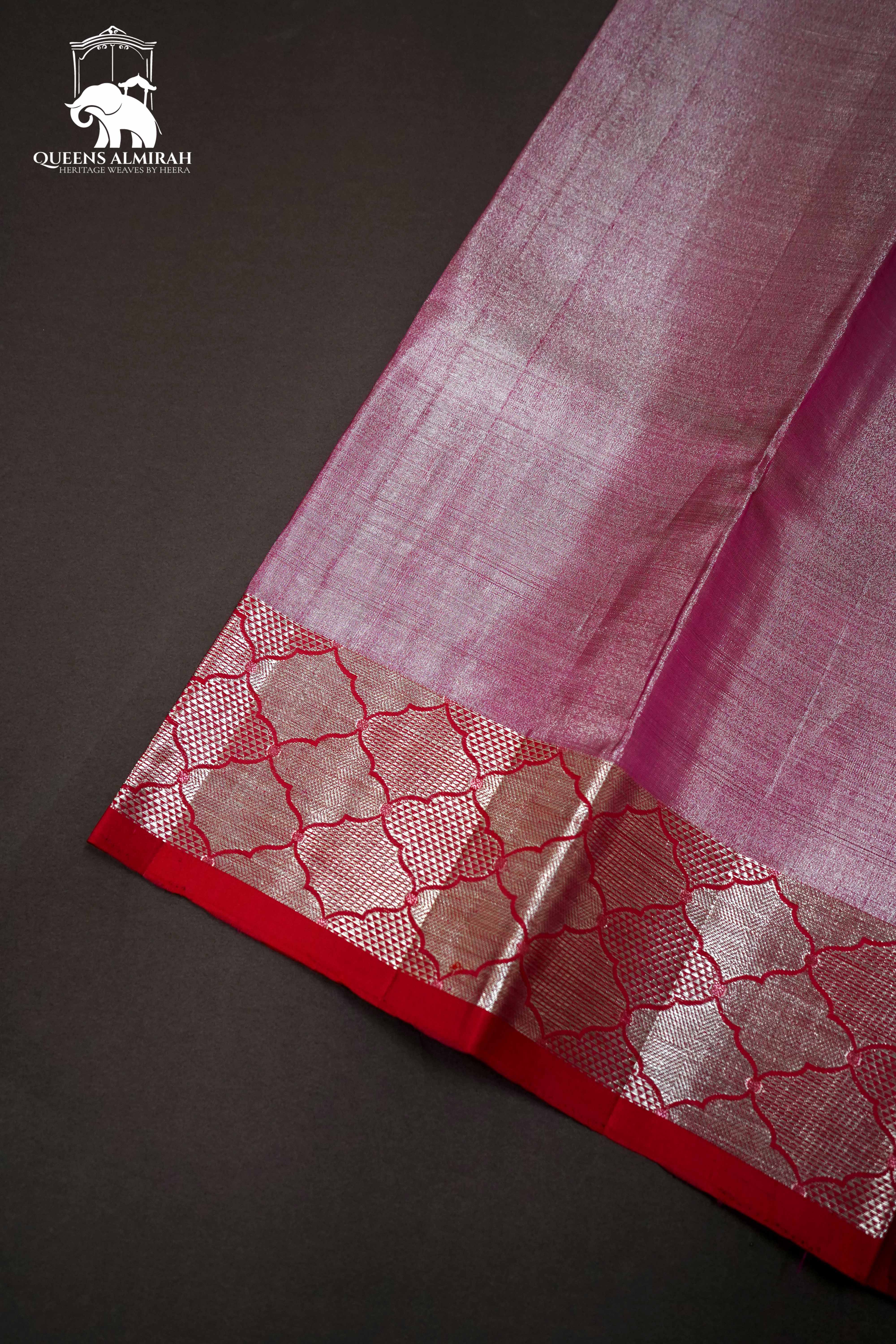 PINKISH LAVENDER WITH RED KANCHIVARAM SILK SAREE - Queens Jewel Emporium
