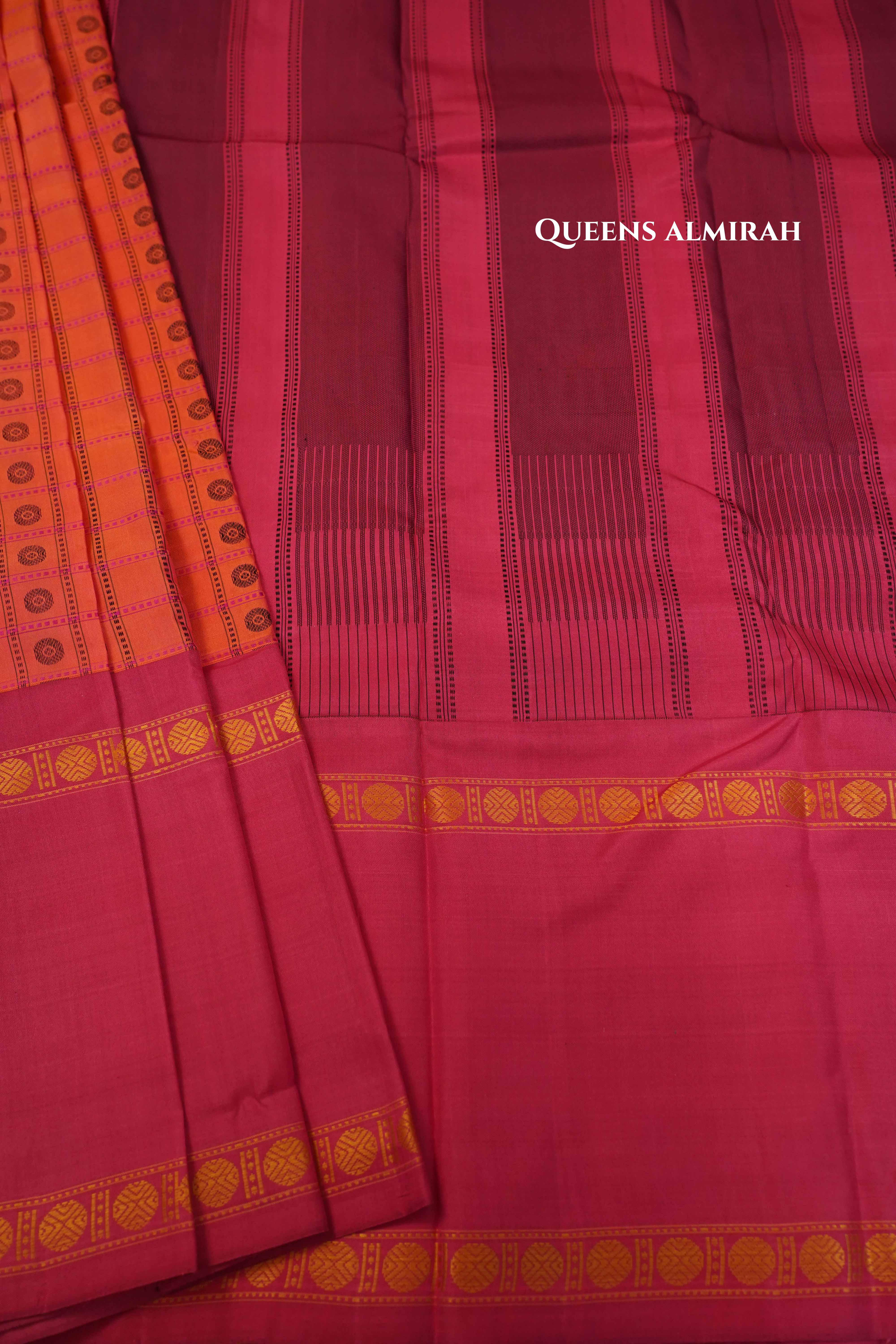 Pinkish Orange Pure Kanchivaram Silk Saree QUEENS ALMIRAH