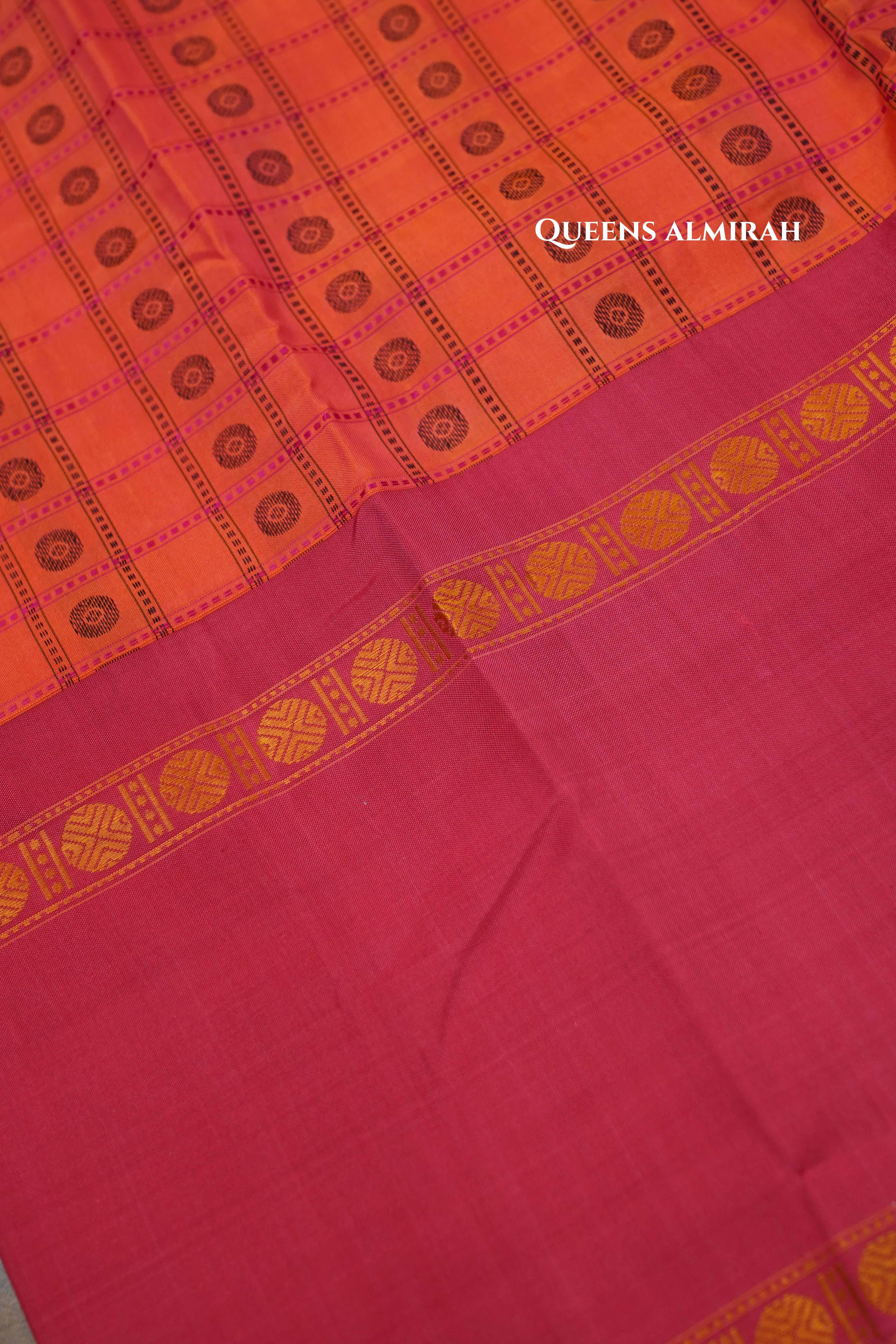 Pinkish Orange Pure Kanchivaram Silk Saree QUEENS ALMIRAH