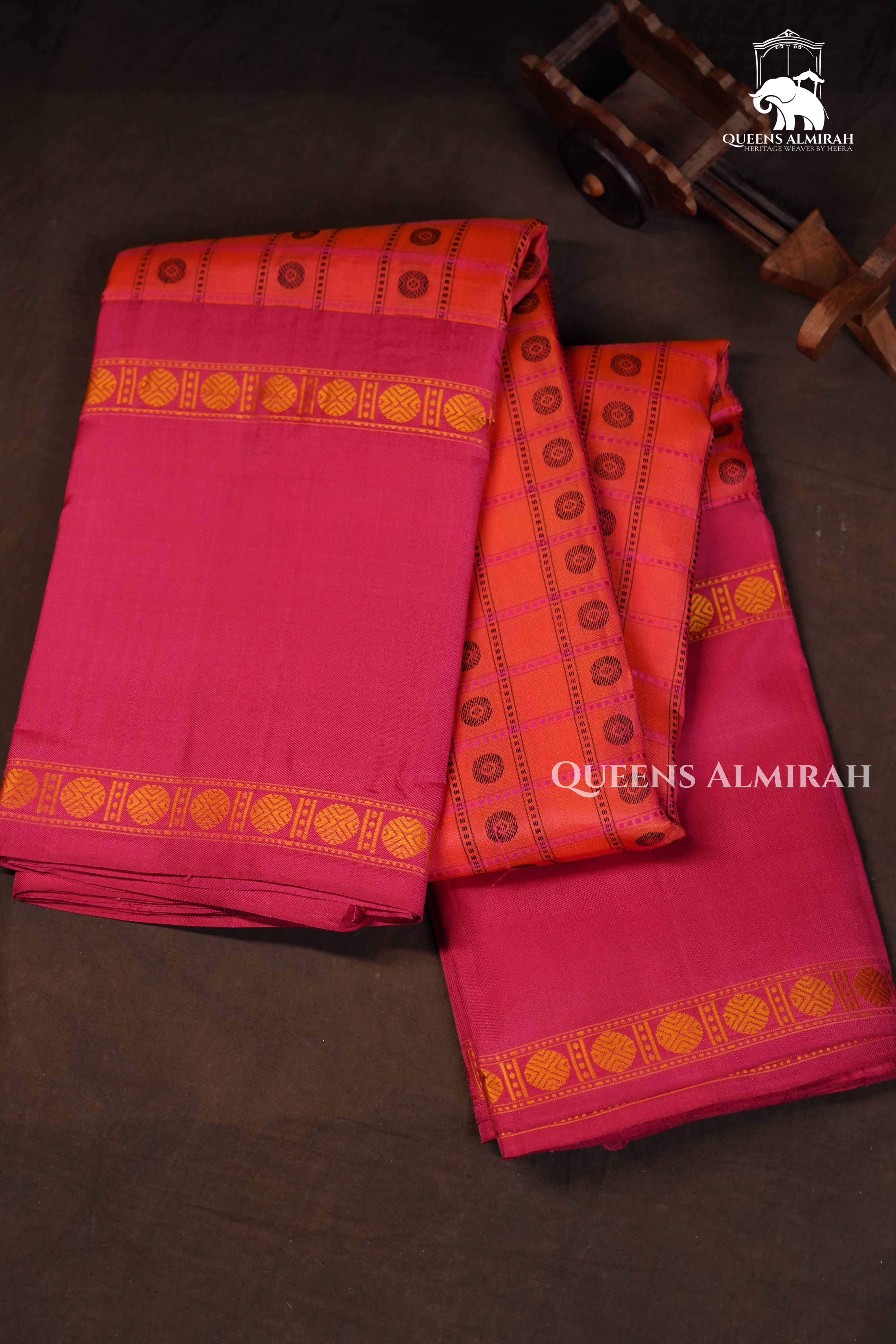 Pinkish Orange Pure Kanchivaram Silk Saree QUEENS ALMIRAH