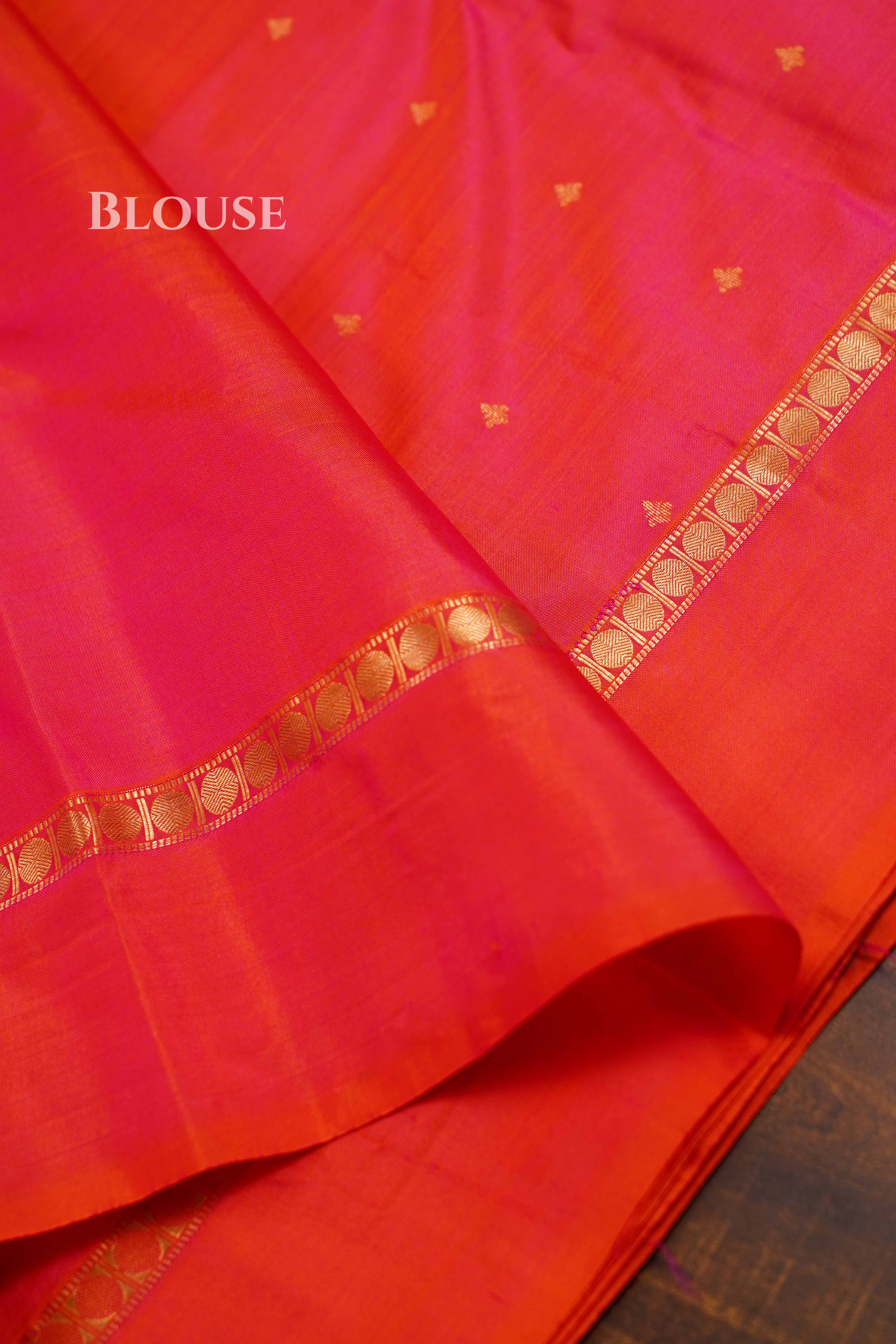 Pinkish Orange Pure Kanchivaram Silk Saree QUEENS ALMIRAH