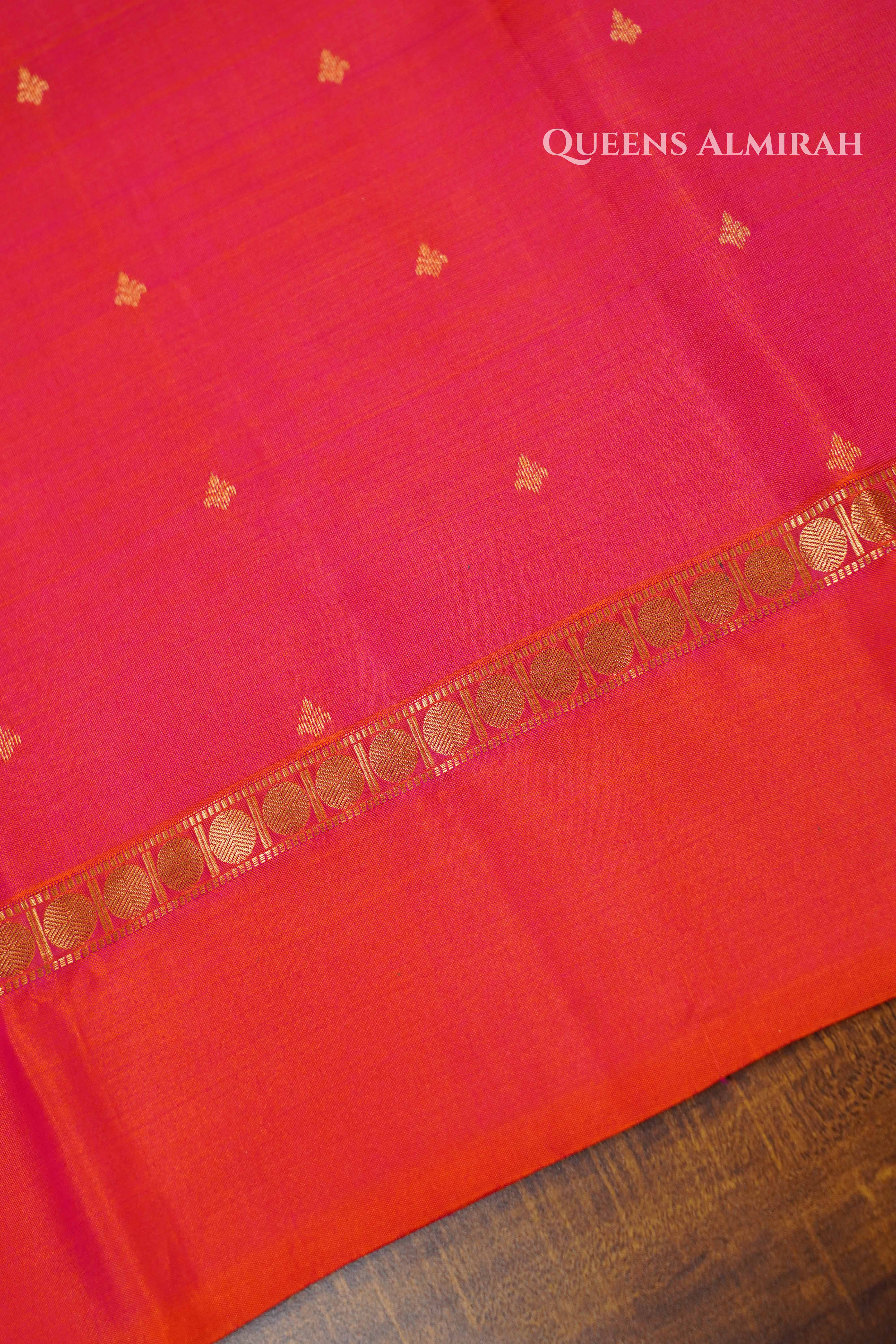 Pinkish Orange Pure Kanchivaram Silk Saree QUEENS ALMIRAH