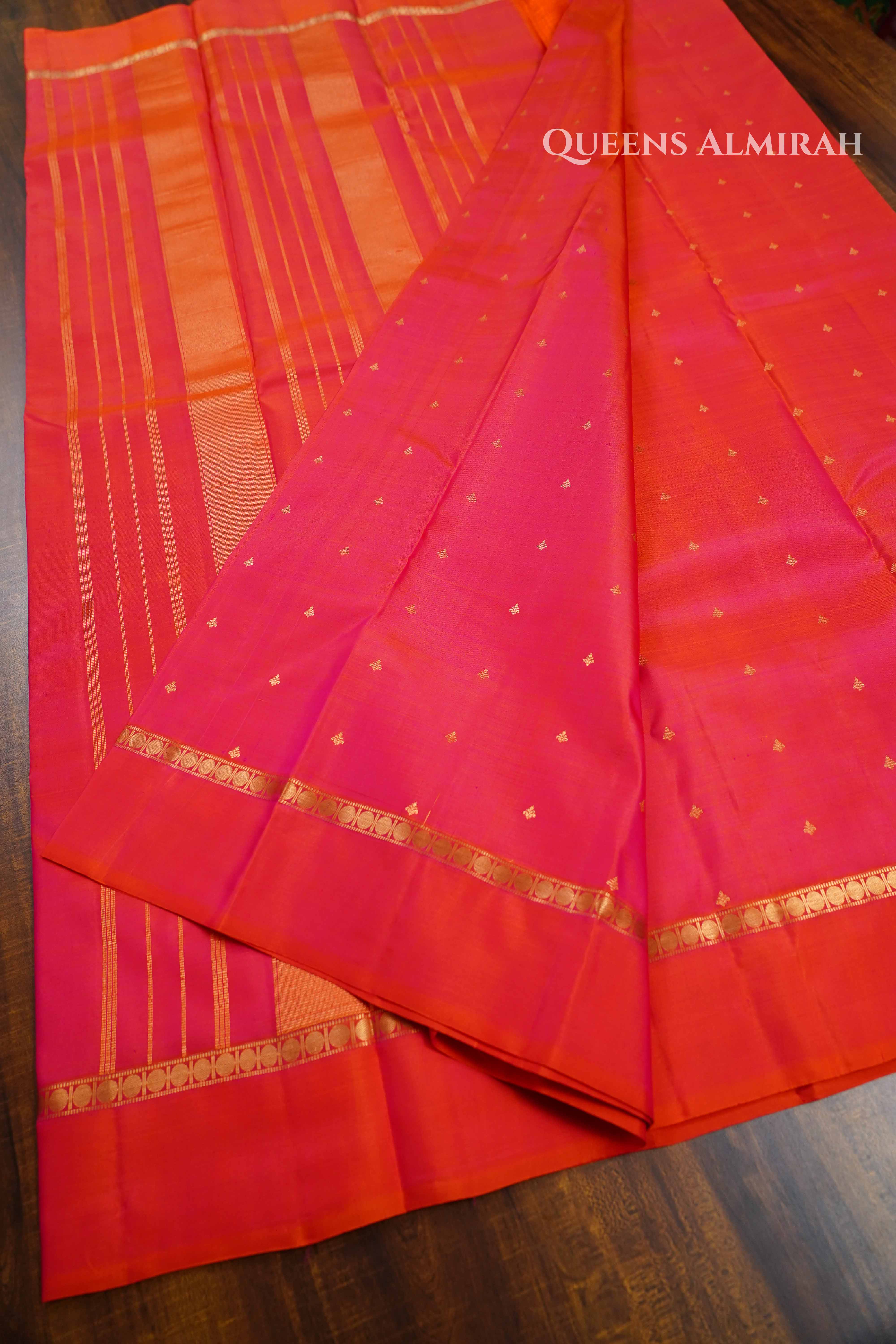 Pinkish Orange Pure Kanchivaram Silk Saree QUEENS ALMIRAH