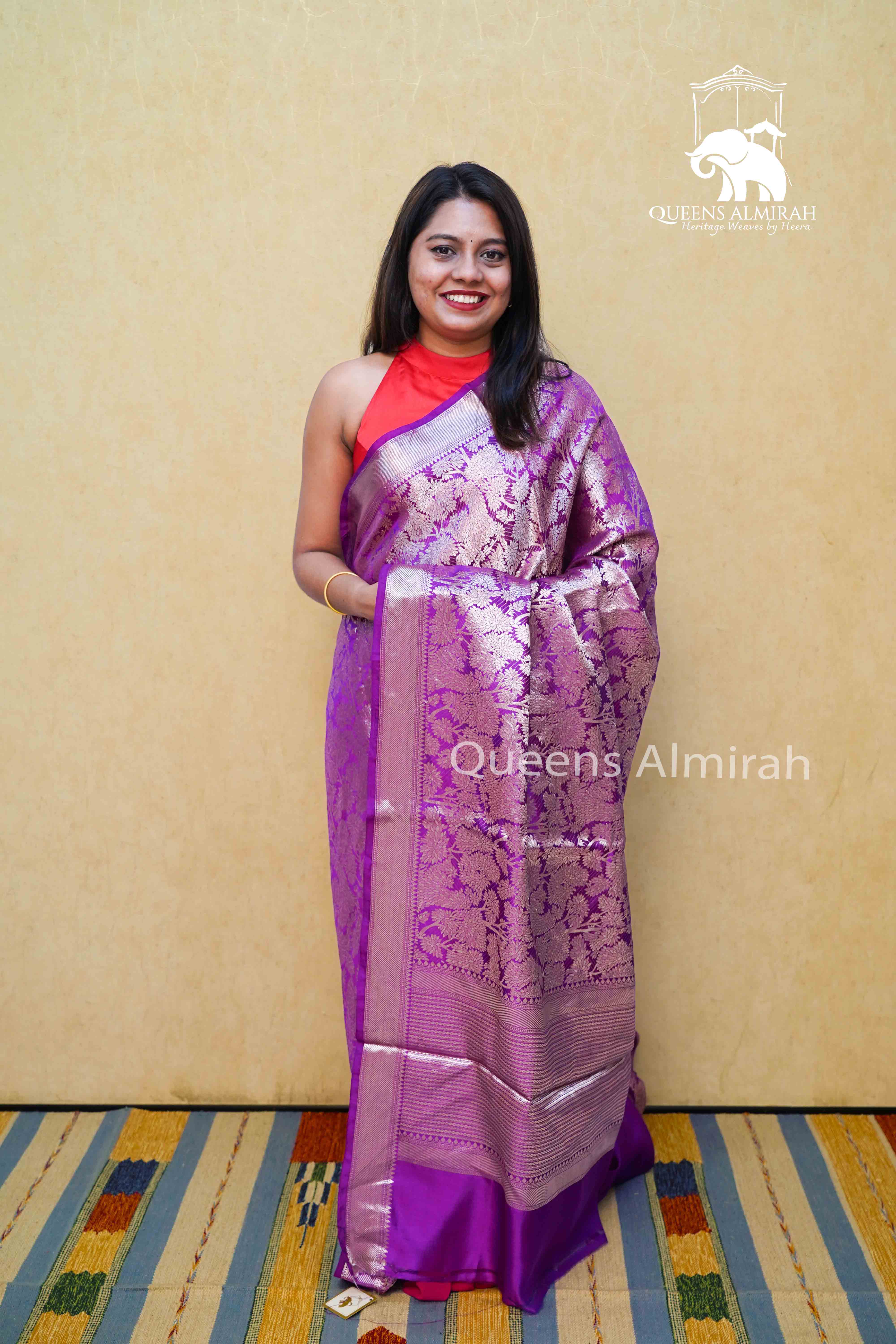 PLUM PURPLE BANARASI SILK SAREE - Queens Jewel Emporium
