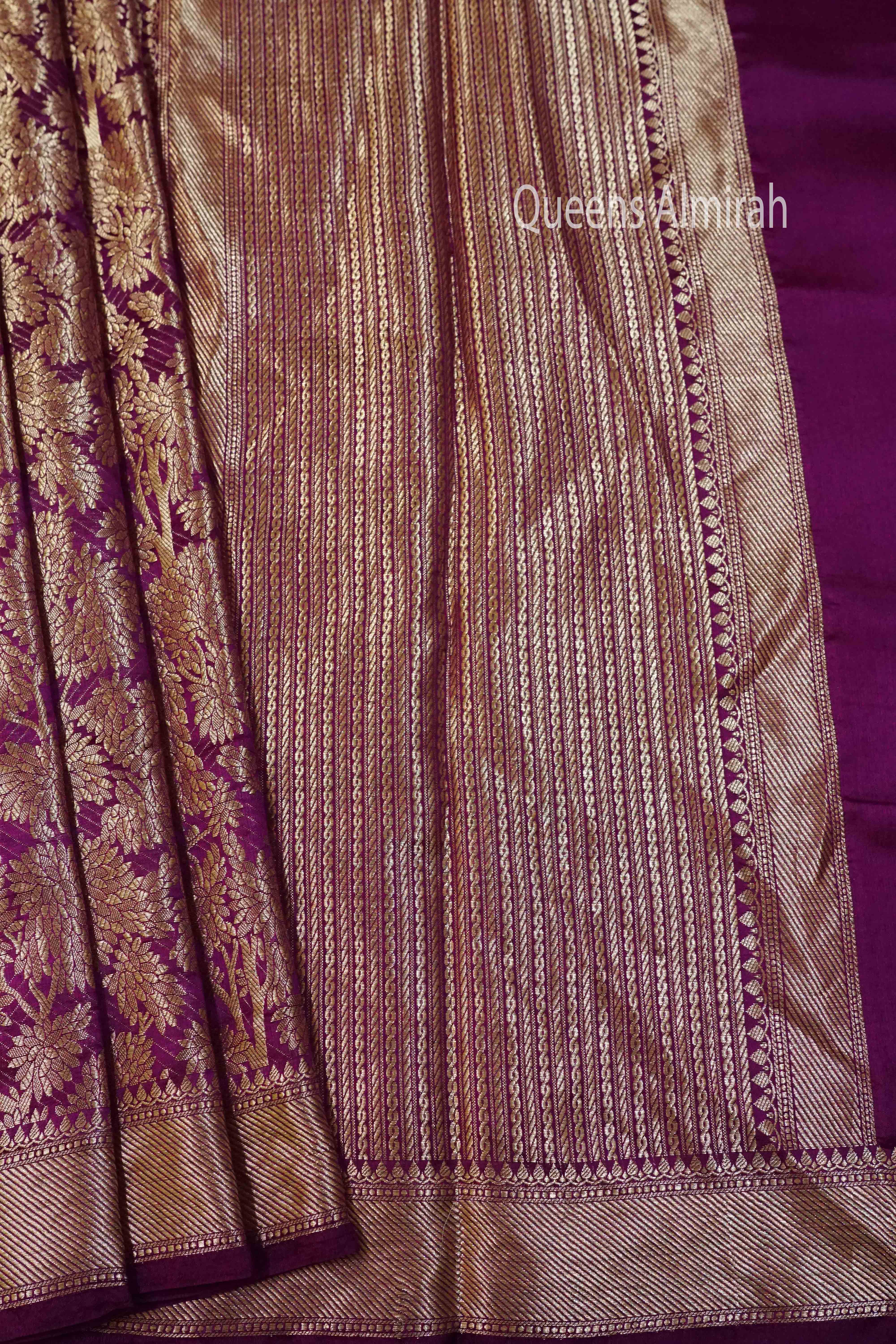 PLUM PURPLE BANARASI SILK SAREE - Queens Jewel Emporium