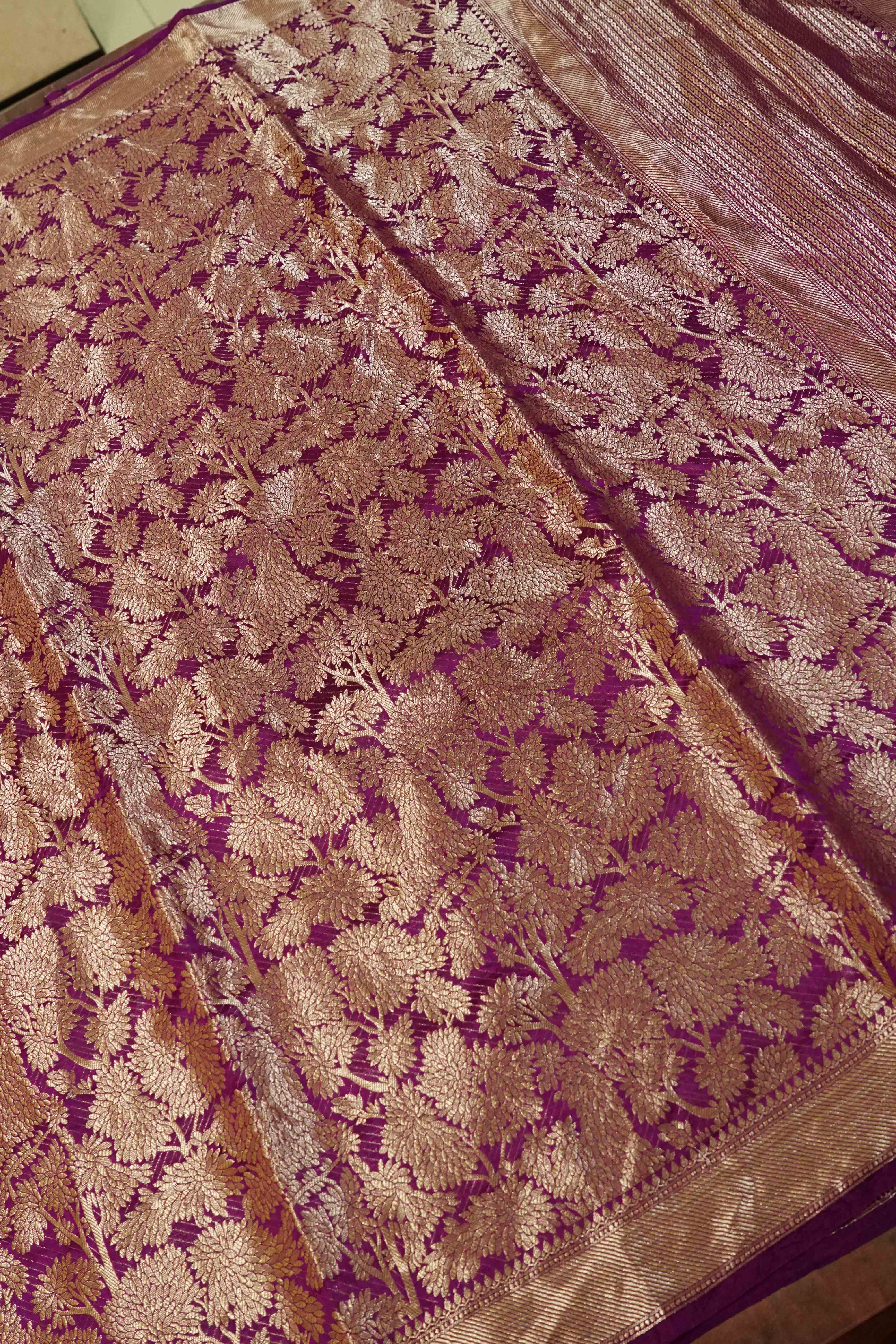 PLUM PURPLE BANARASI SILK SAREE - Queens Jewel Emporium