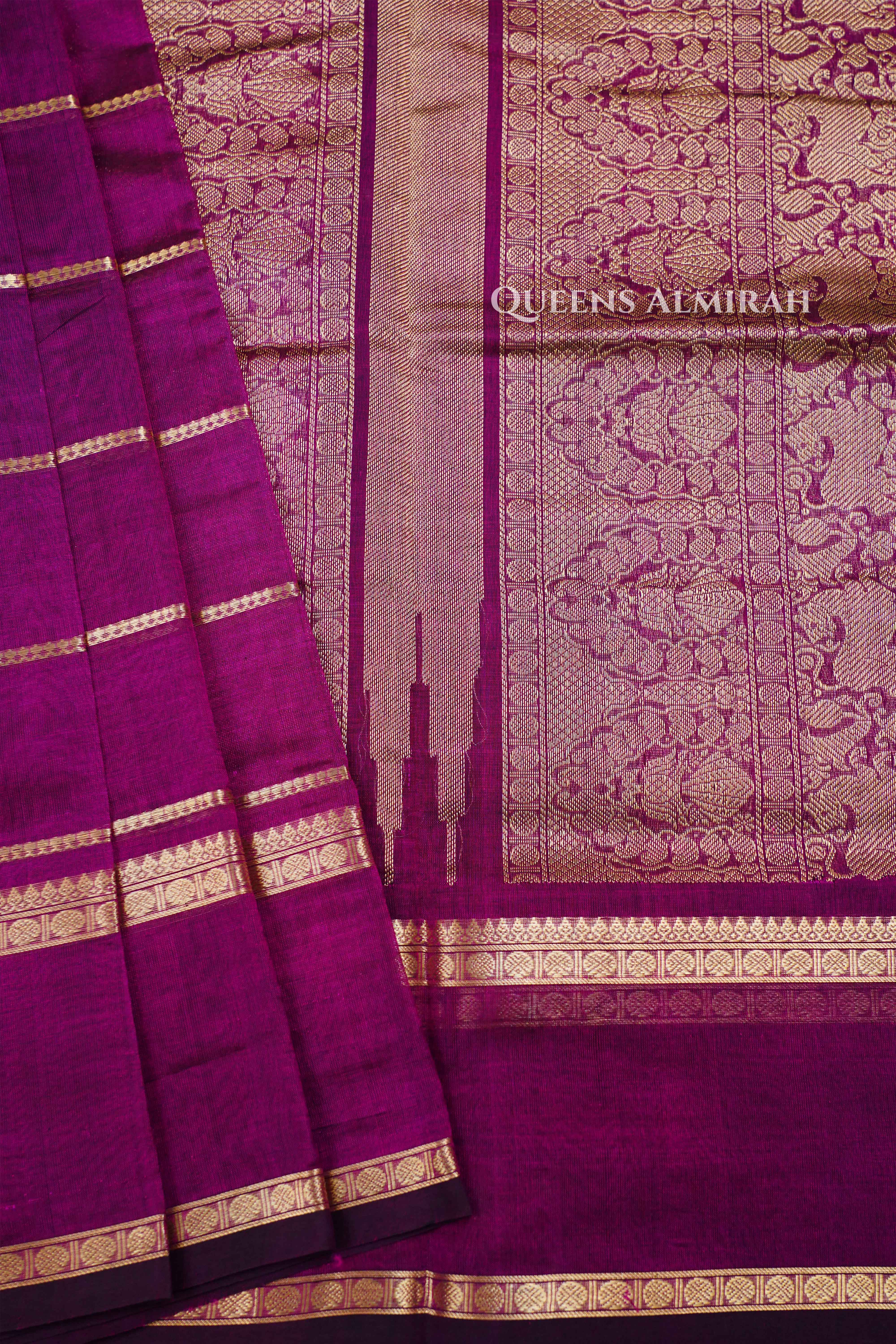 Purple Karaikudi Chettinad Silk Cotton Saree QUEENS ALMIRAH