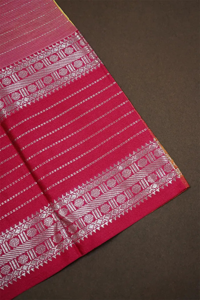 RASPERRY PIINK WITH LEMON YELLOW CHECKS MANGALGIRI SAREE - Queens Jewel Emporium
