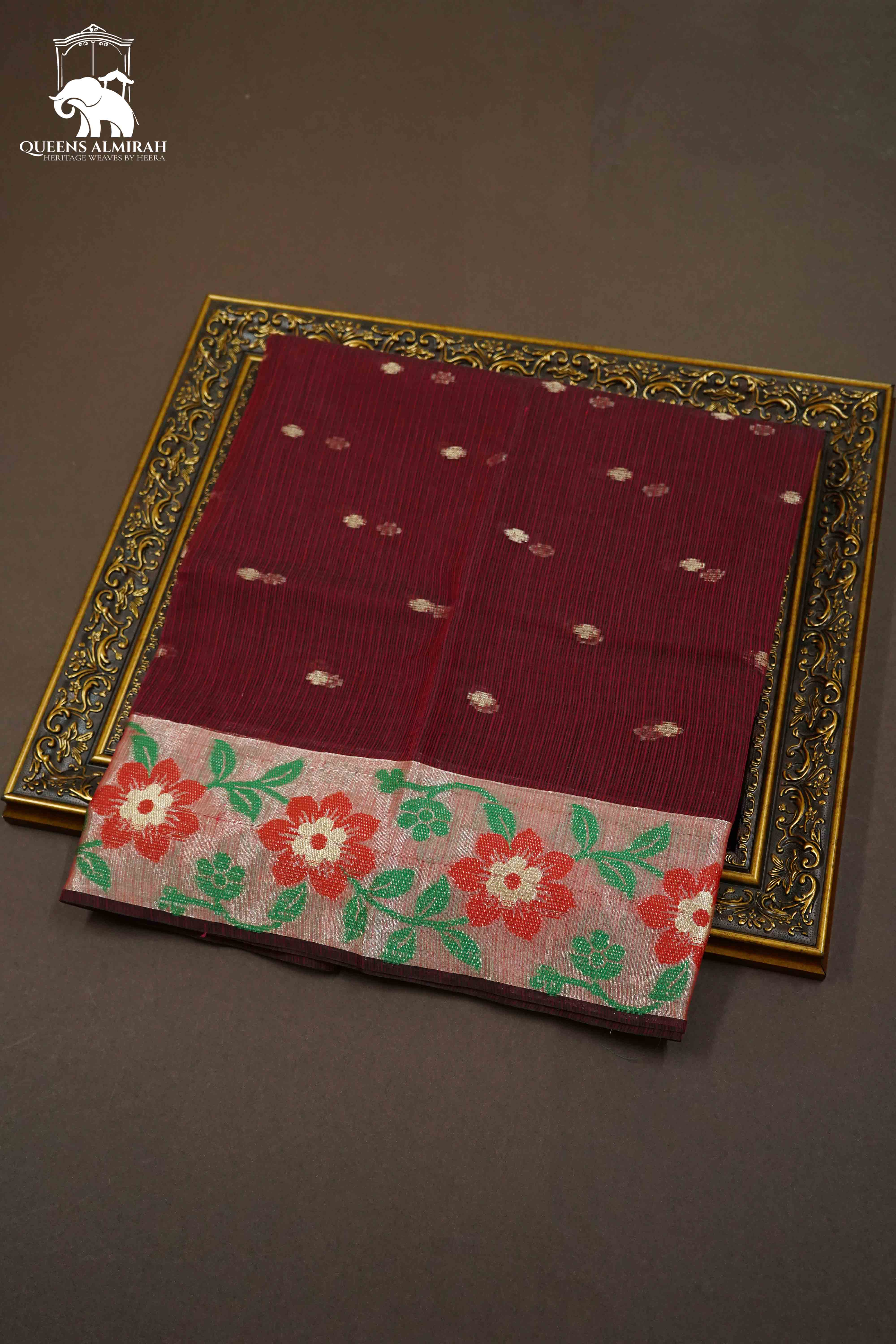 RED BROWN KOTA SILK COTTON SAREE - Queens Jewel Emporium