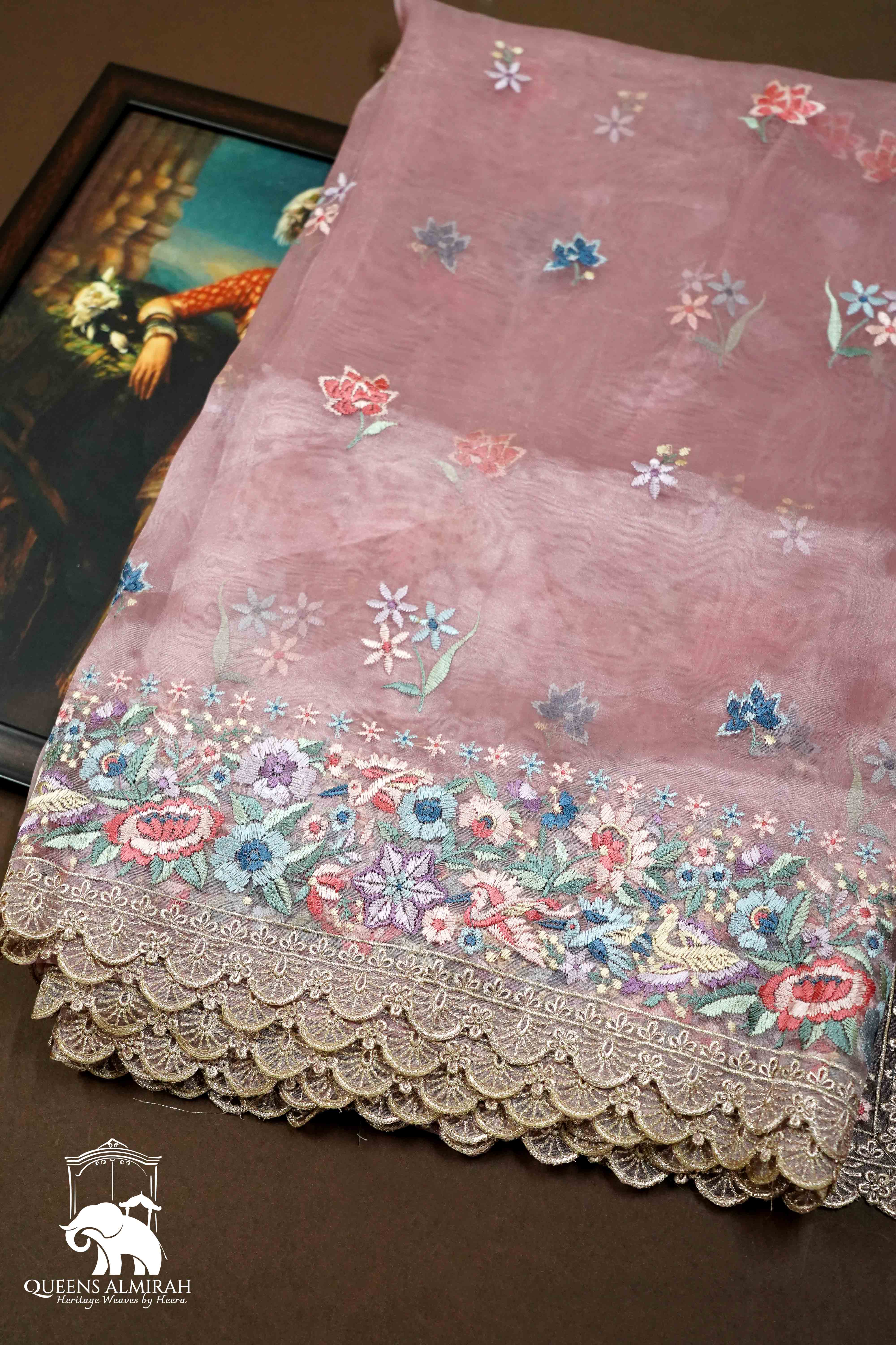 ROSY BROWN SILK ORGANZA SAREE - Queens Jewel Emporium