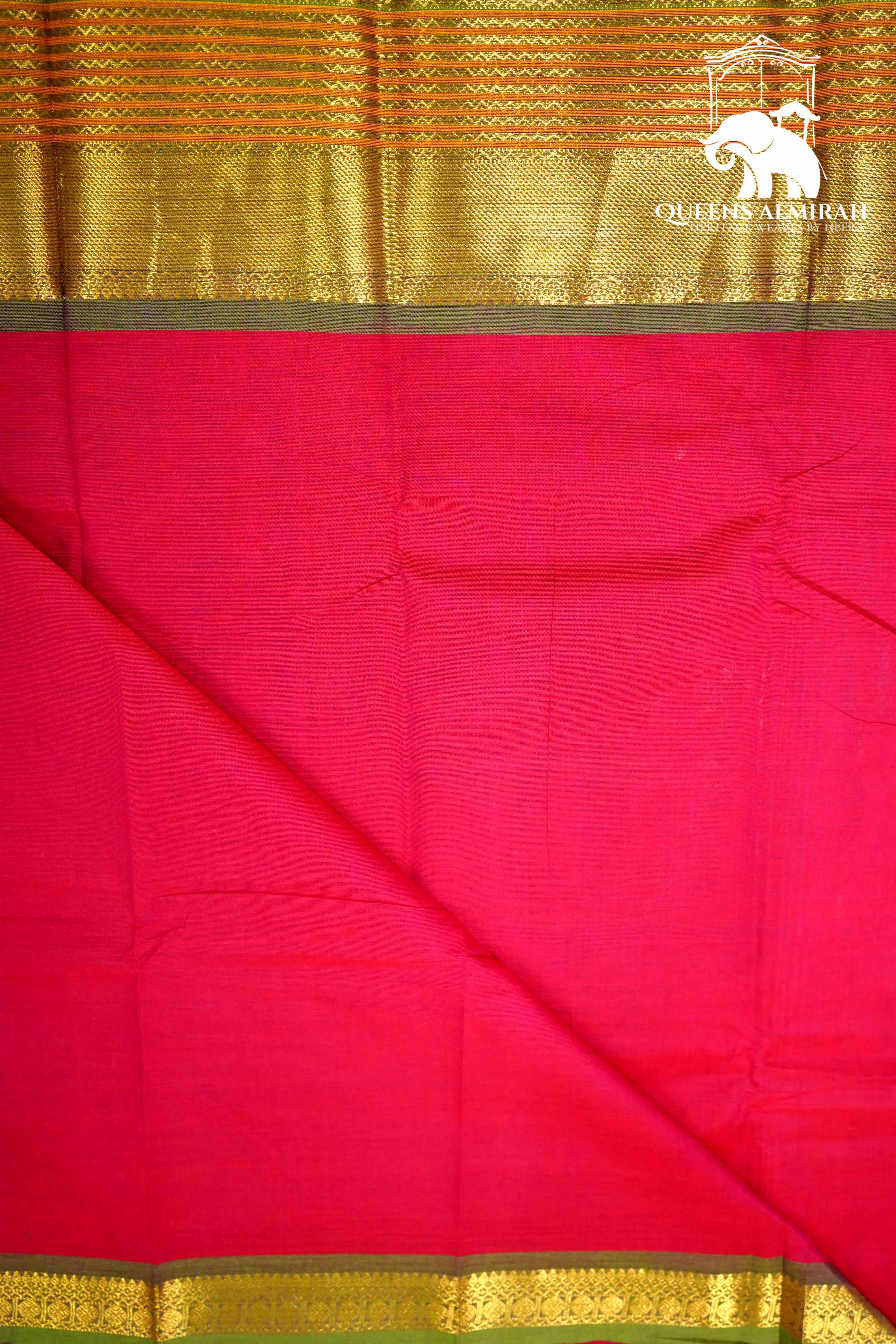 ROYAL PINK WITH PALE GREEN KANCHI COTTON SAREE - Queens Jewel Emporium