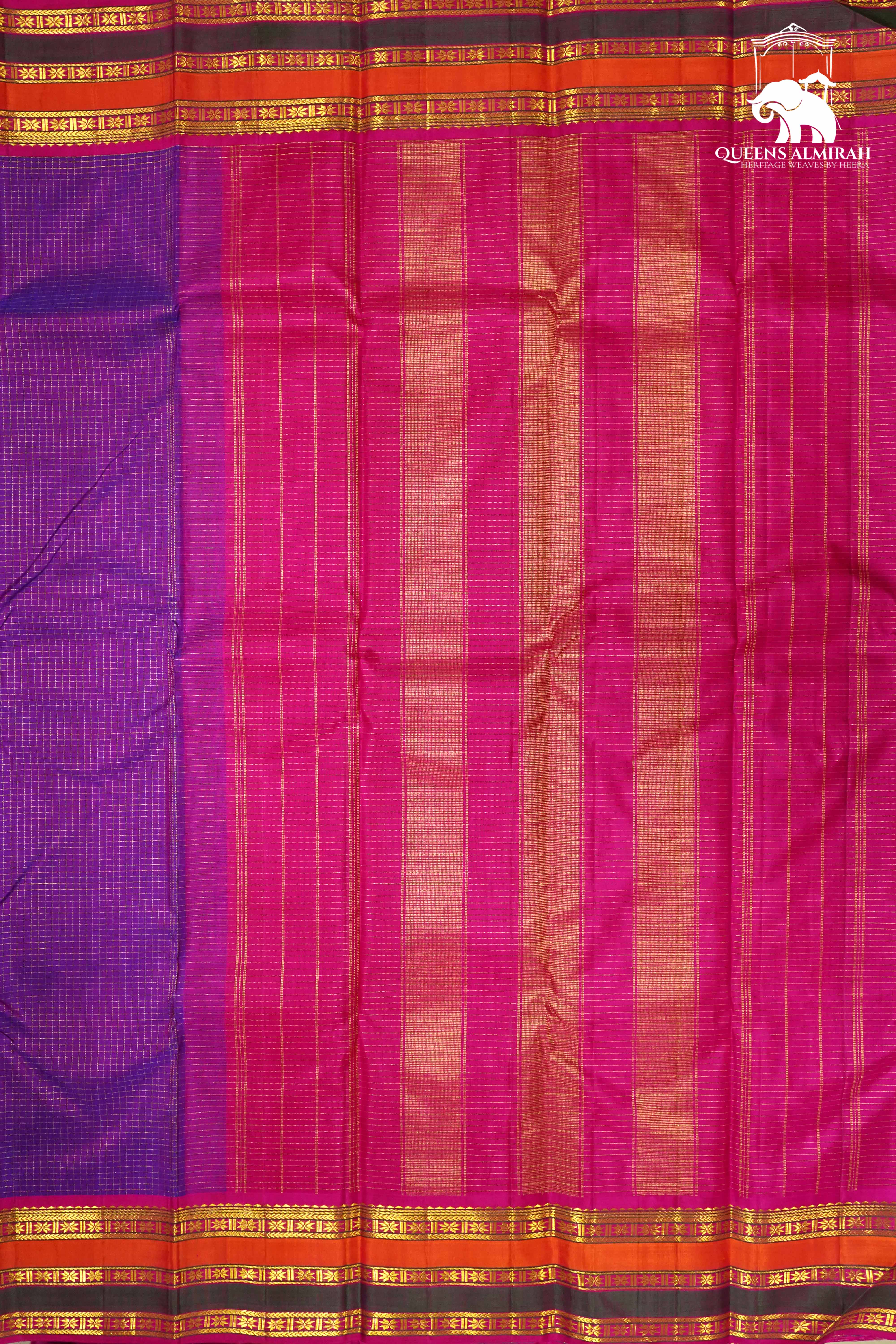 ROYAL PURPLE WITH MULTICOLOR KANCHIVARAM SILK SAREE - Queens Jewel Emporium