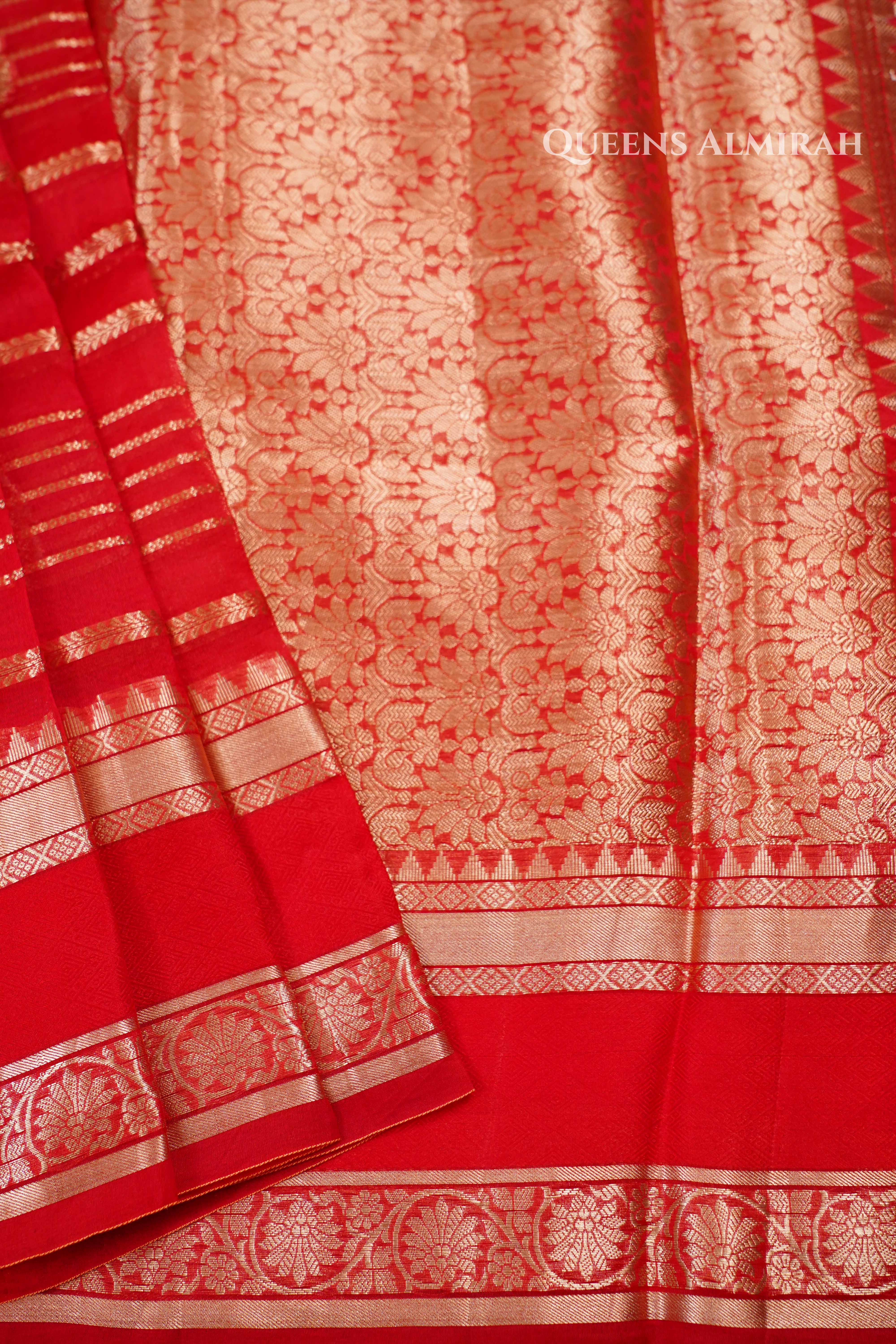Red Kora Organza saree QUEENS ALMIRAH