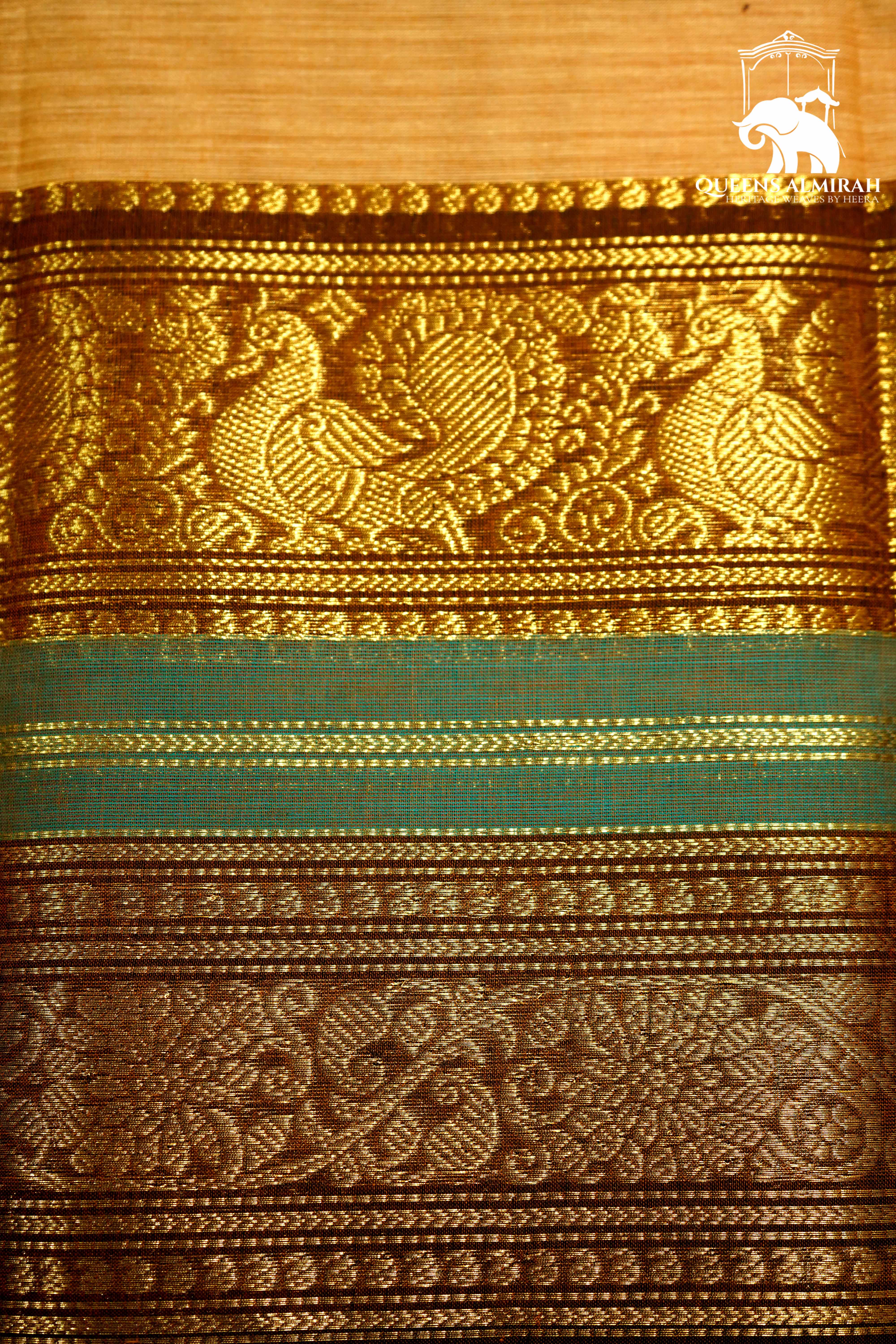 SAND BROWN WITH WOODY BROWN KANCHI COTTON SAREE - Queens Jewel Emporium