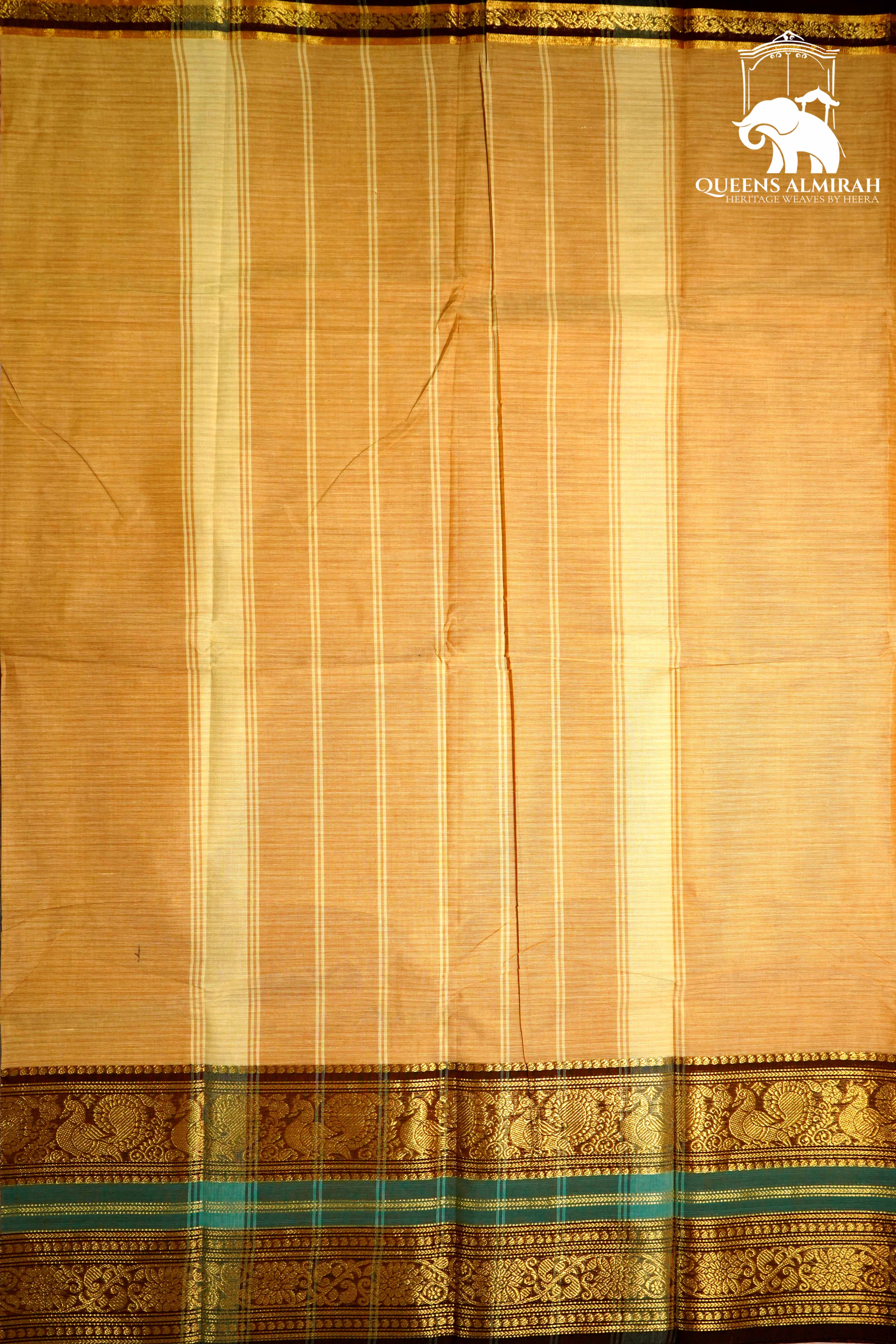SAND BROWN WITH WOODY BROWN KANCHI COTTON SAREE - Queens Jewel Emporium