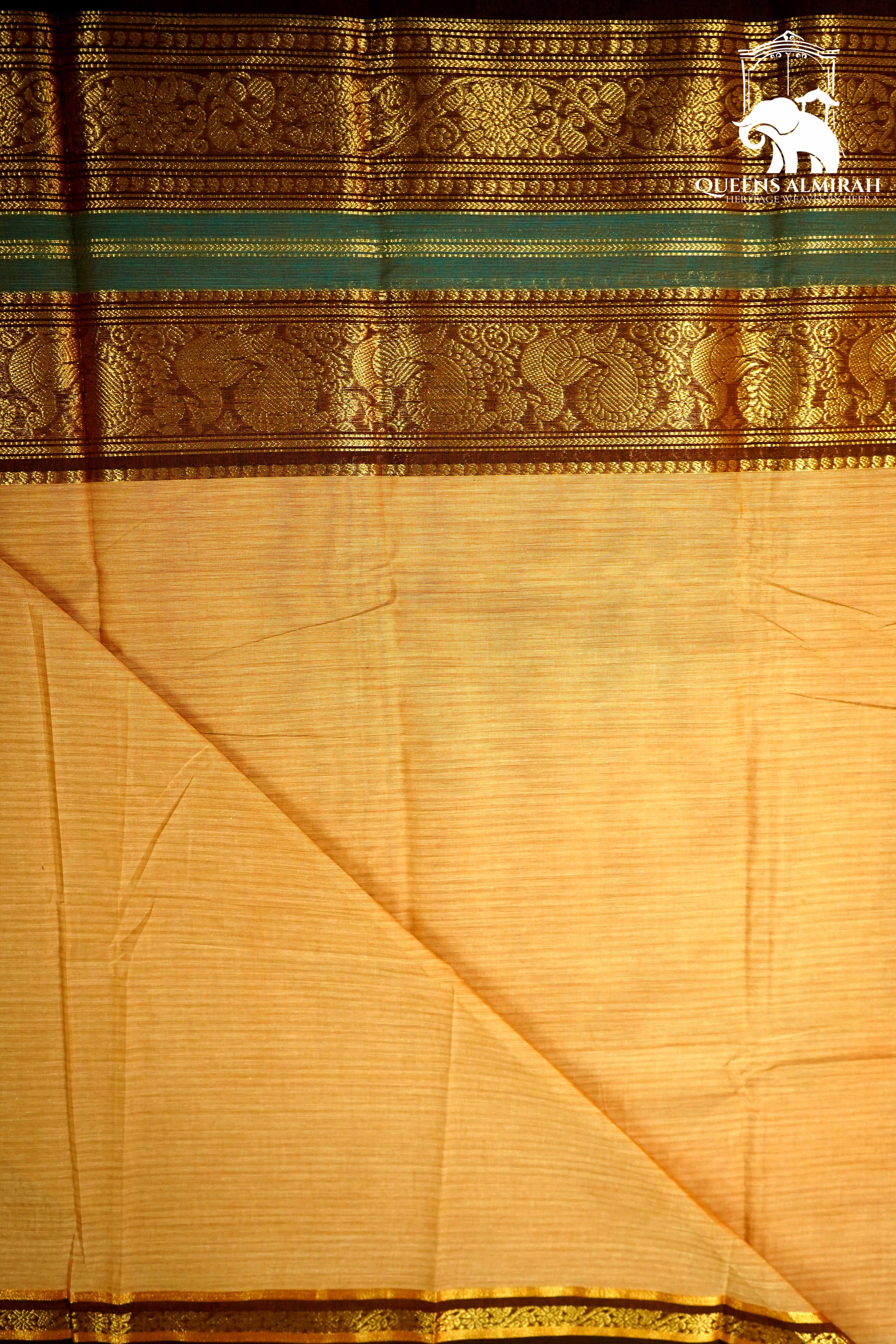 SAND BROWN WITH WOODY BROWN KANCHI COTTON SAREE - Queens Jewel Emporium