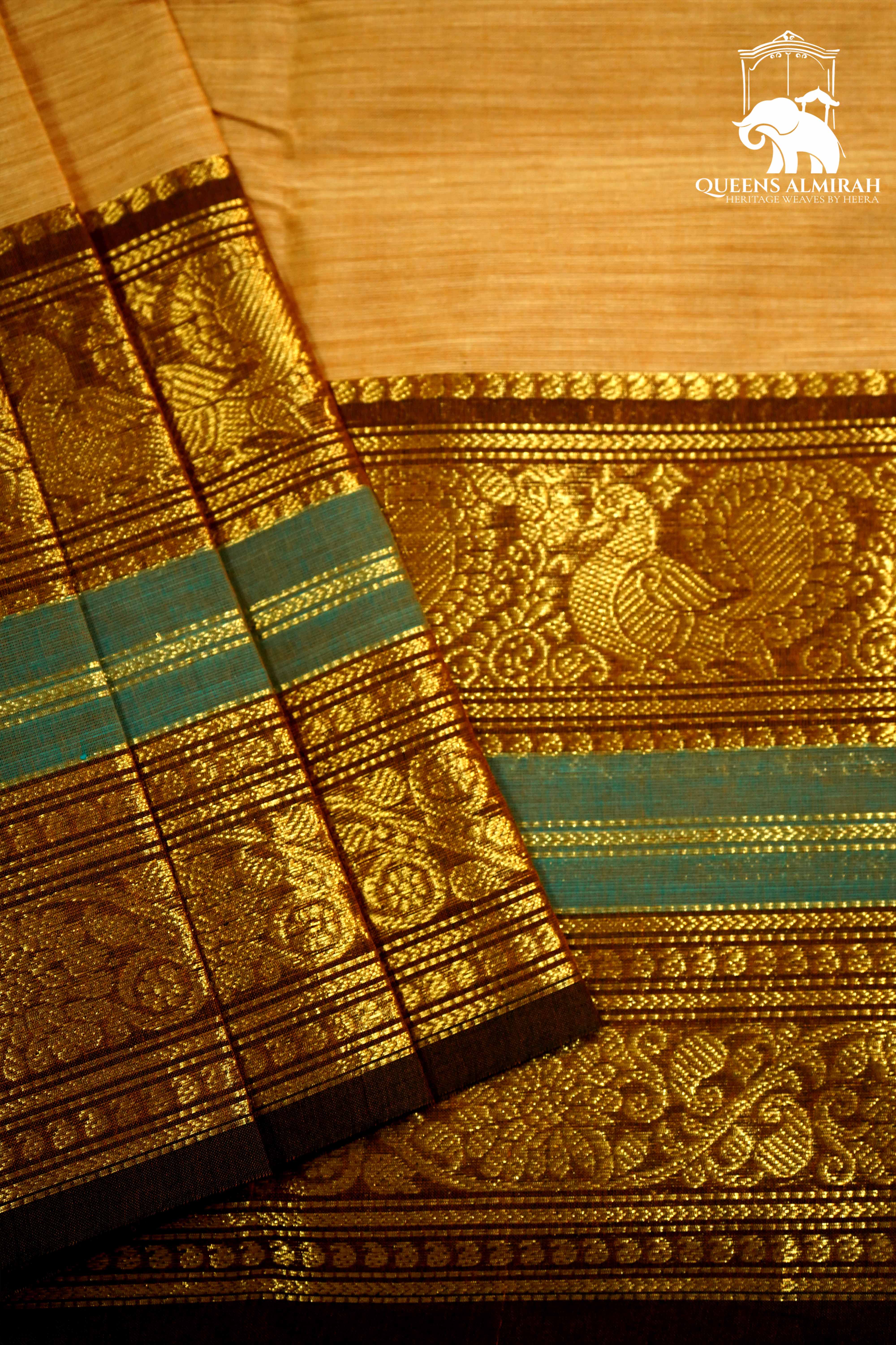 SAND BROWN WITH WOODY BROWN KANCHI COTTON SAREE - Queens Jewel Emporium