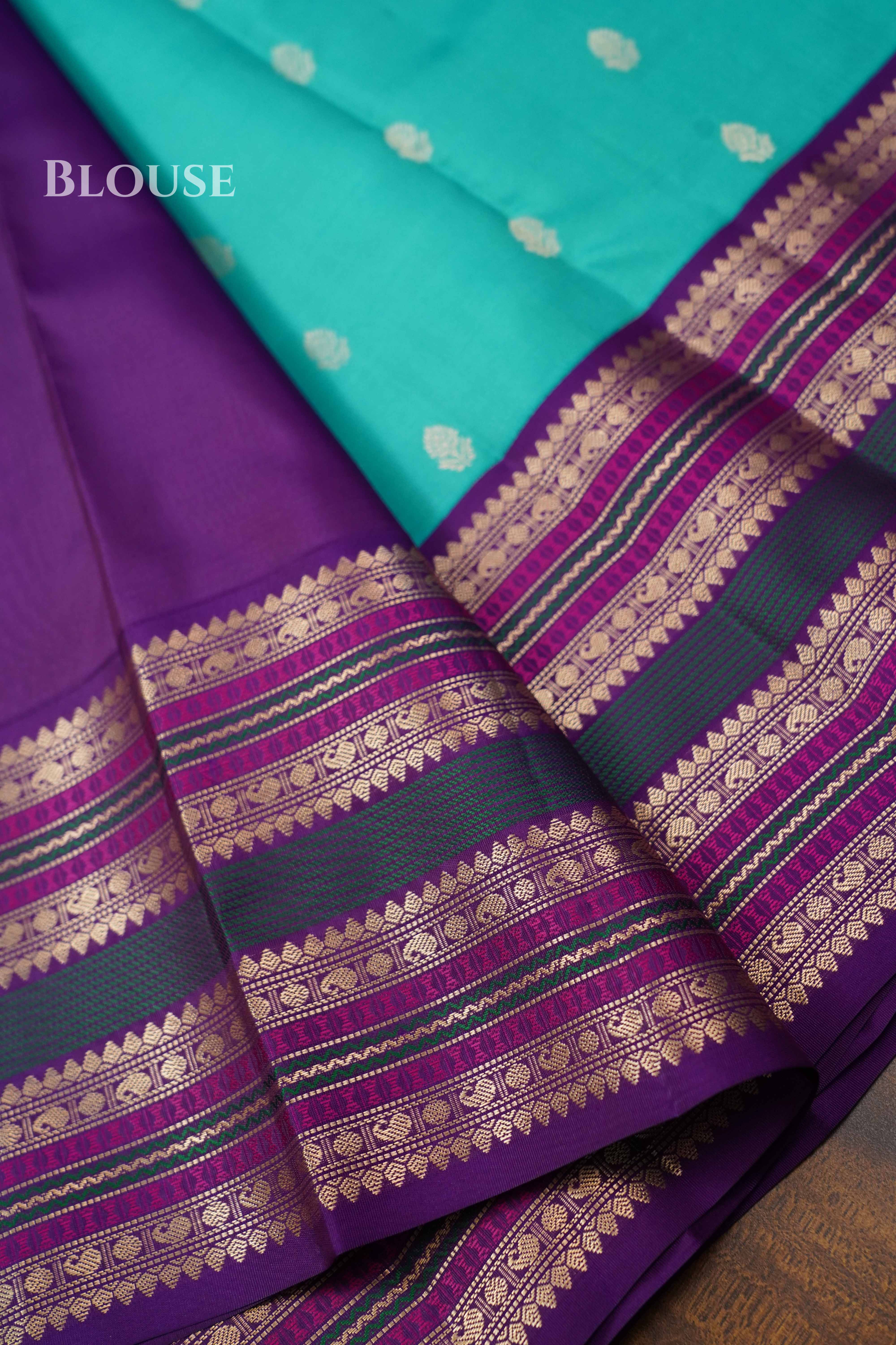 Sea Blue Pure Kanchivaram Silk Saree QUEENS ALMIRAH