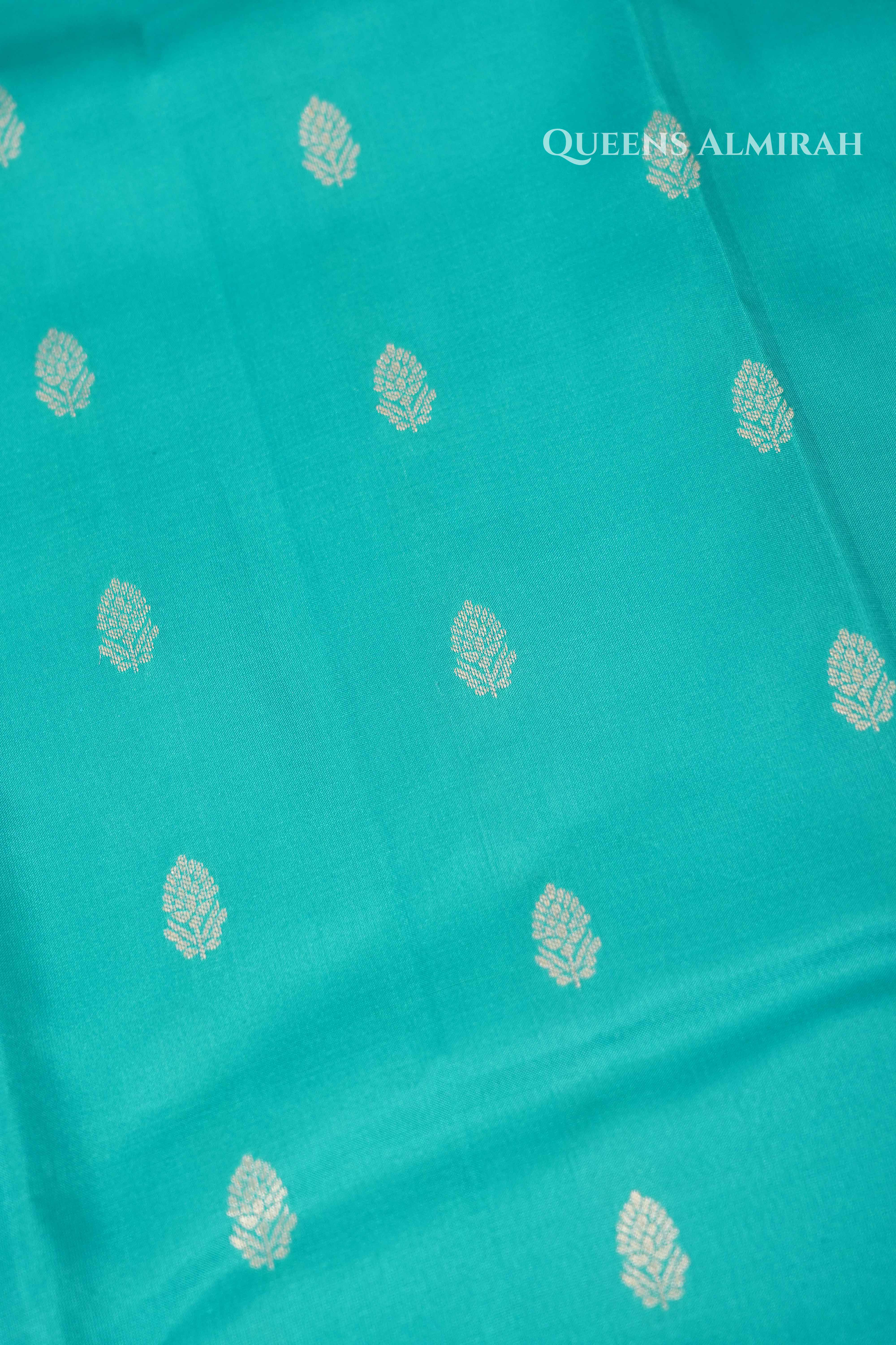 Sea Blue Pure Kanchivaram Silk Saree QUEENS ALMIRAH