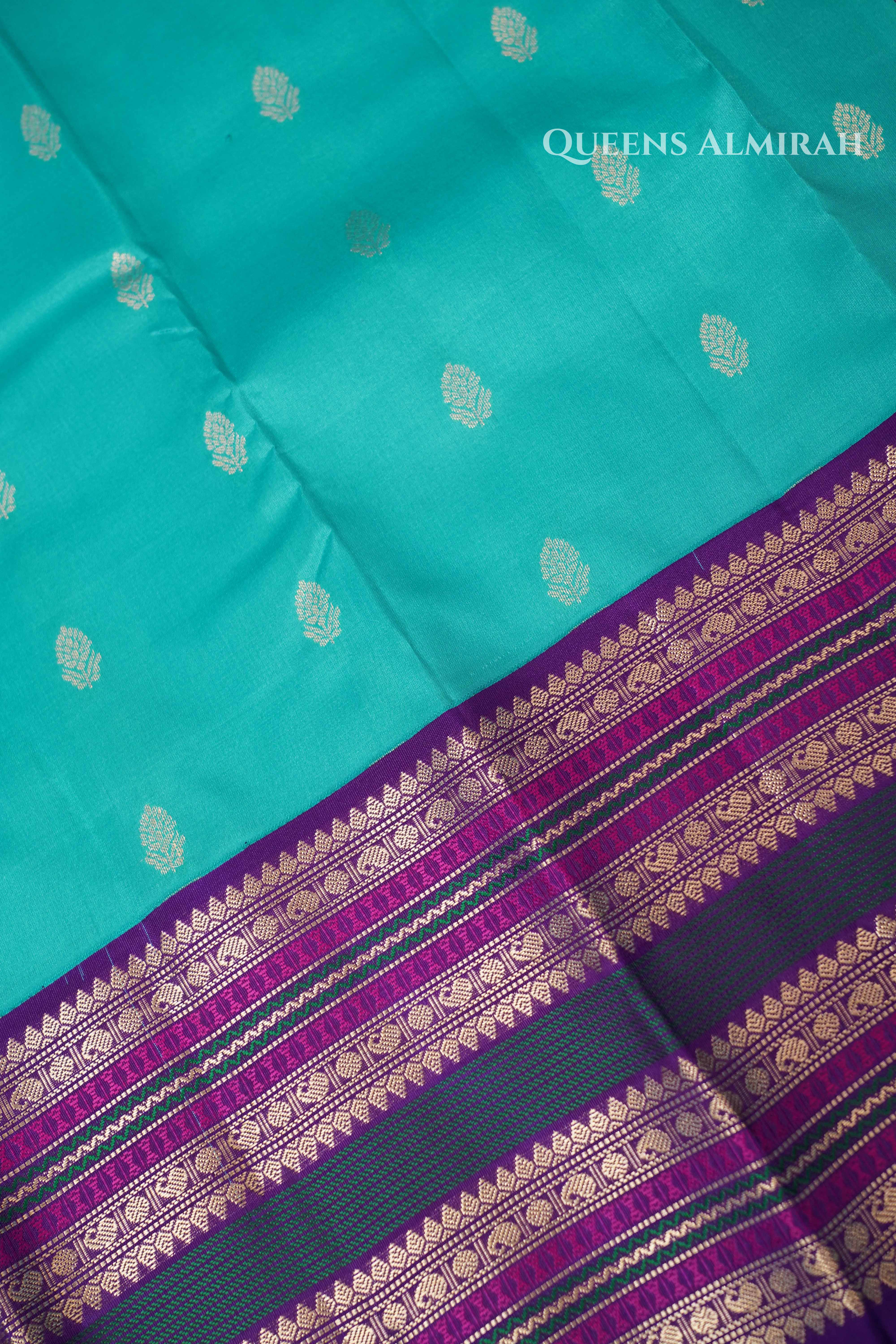 Sea Blue Pure Kanchivaram Silk Saree QUEENS ALMIRAH