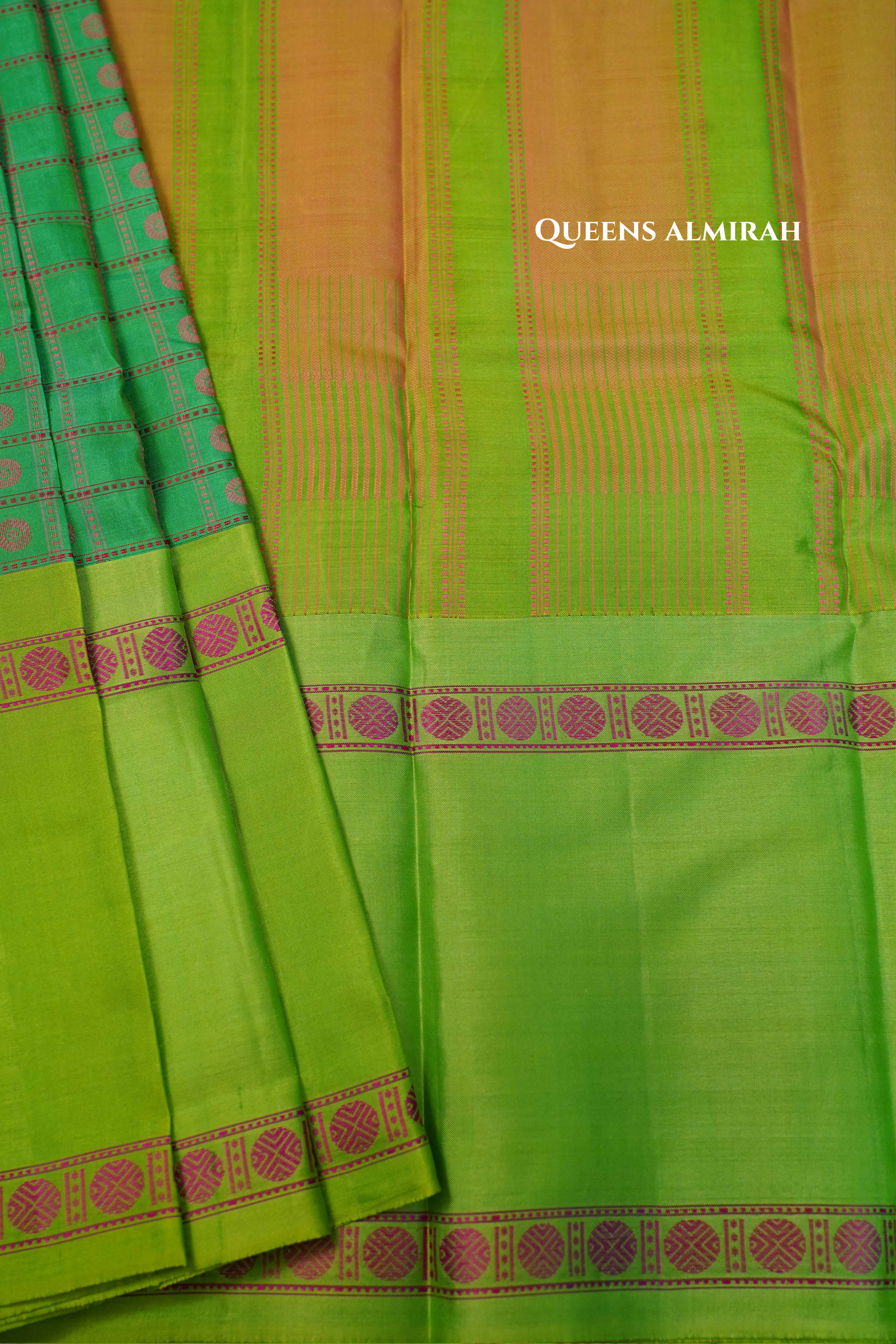 Sea Green With Parrot Green Pure Kanchivaram silk saree QUEENS ALMIRAH