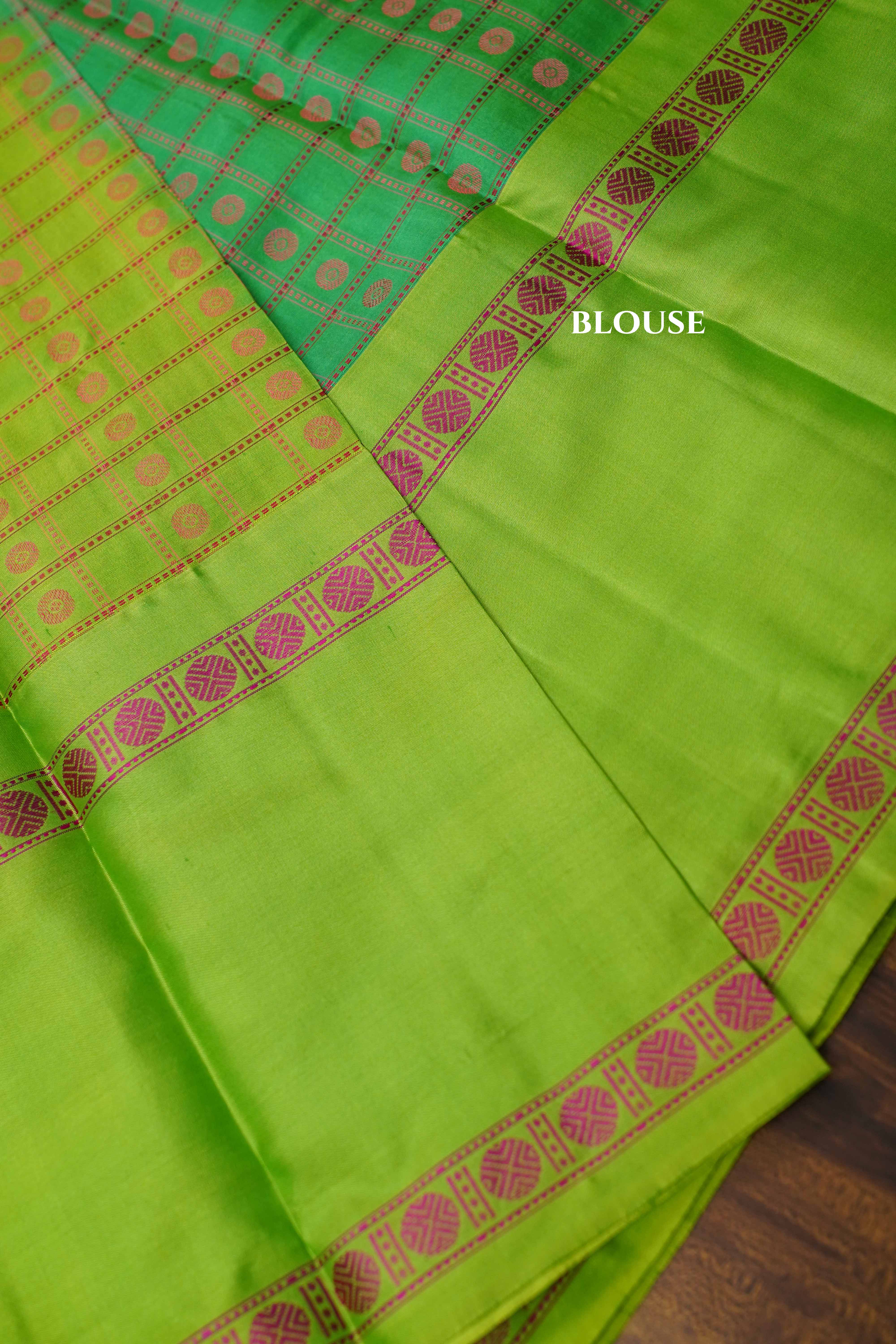 Sea Green With Parrot Green Pure Kanchivaram silk saree QUEENS ALMIRAH