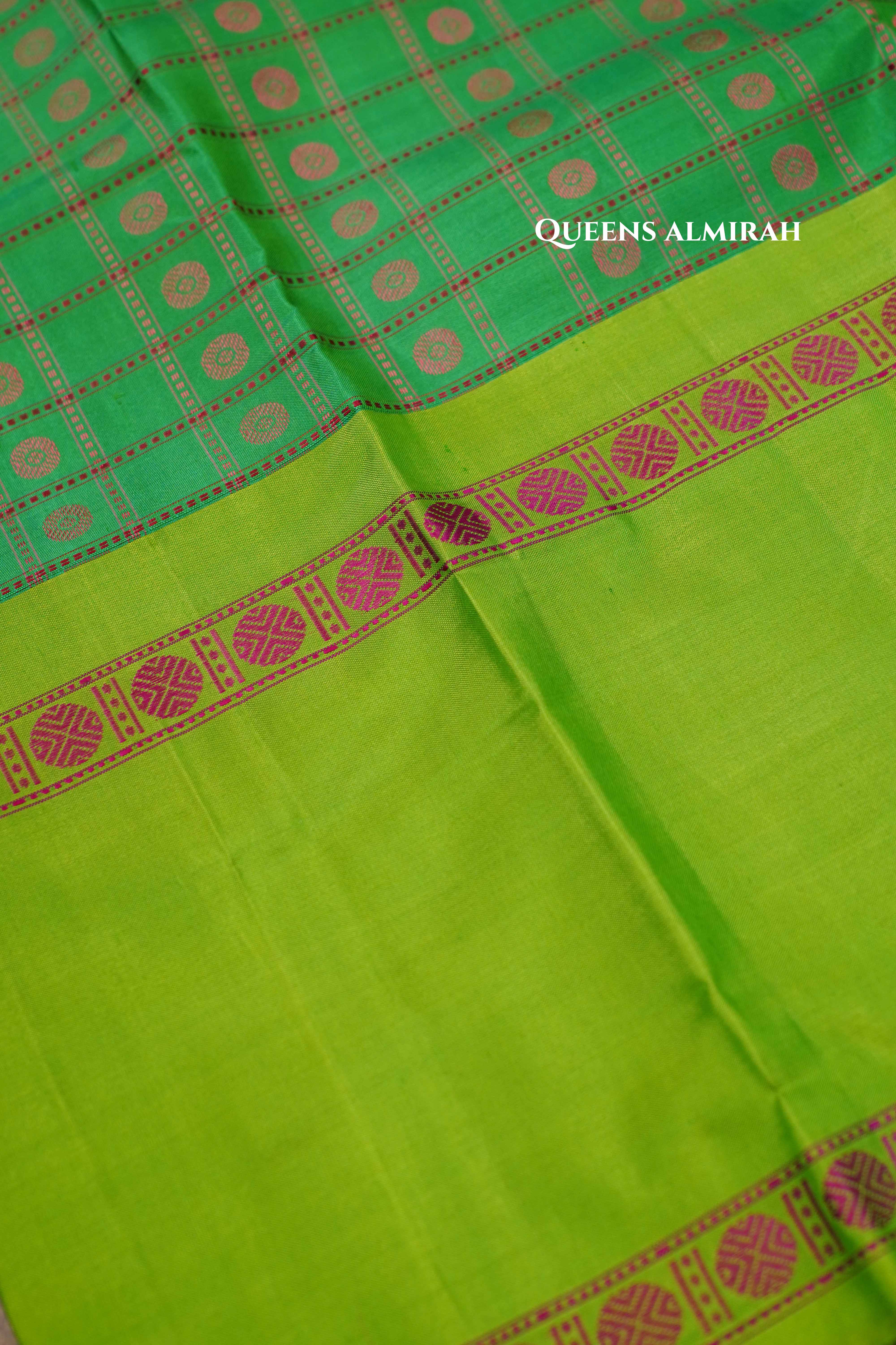 Sea Green With Parrot Green Pure Kanchivaram silk saree QUEENS ALMIRAH