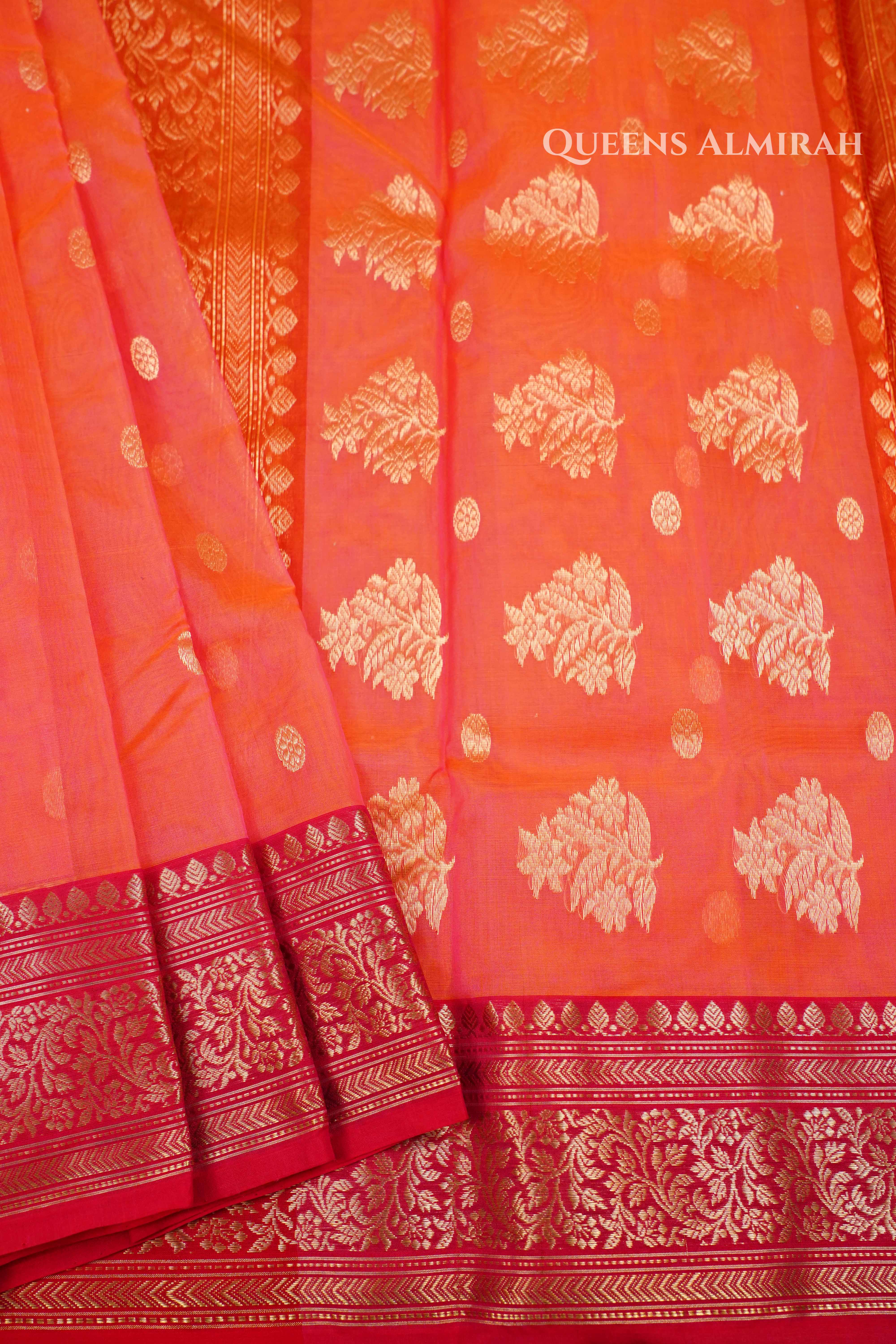 Sunrise Orange Chanderi Katan Silk Handloom Saree QUEENS ALMIRAH