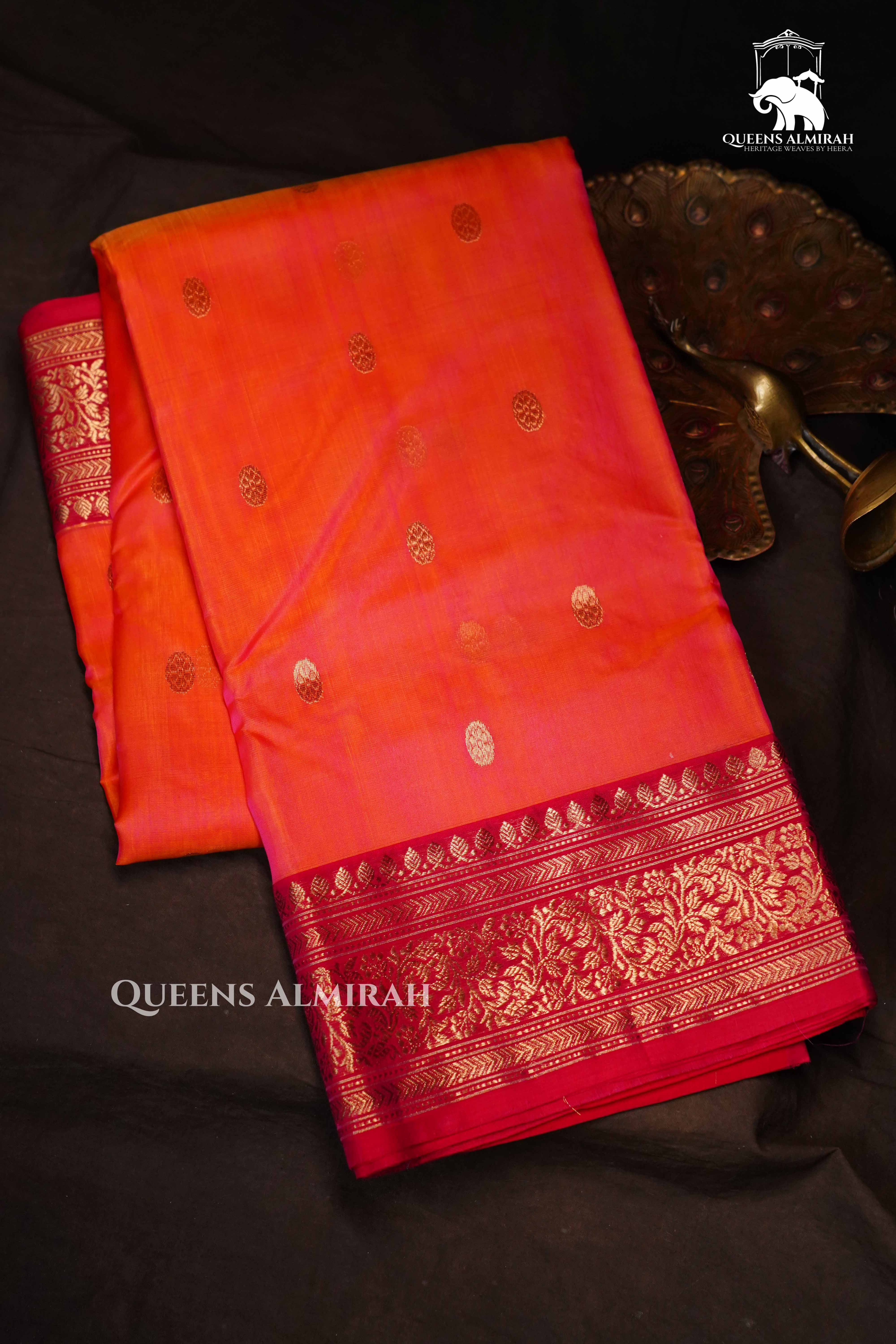 Sunrise Orange Chanderi Katan Silk Handloom Saree QUEENS ALMIRAH