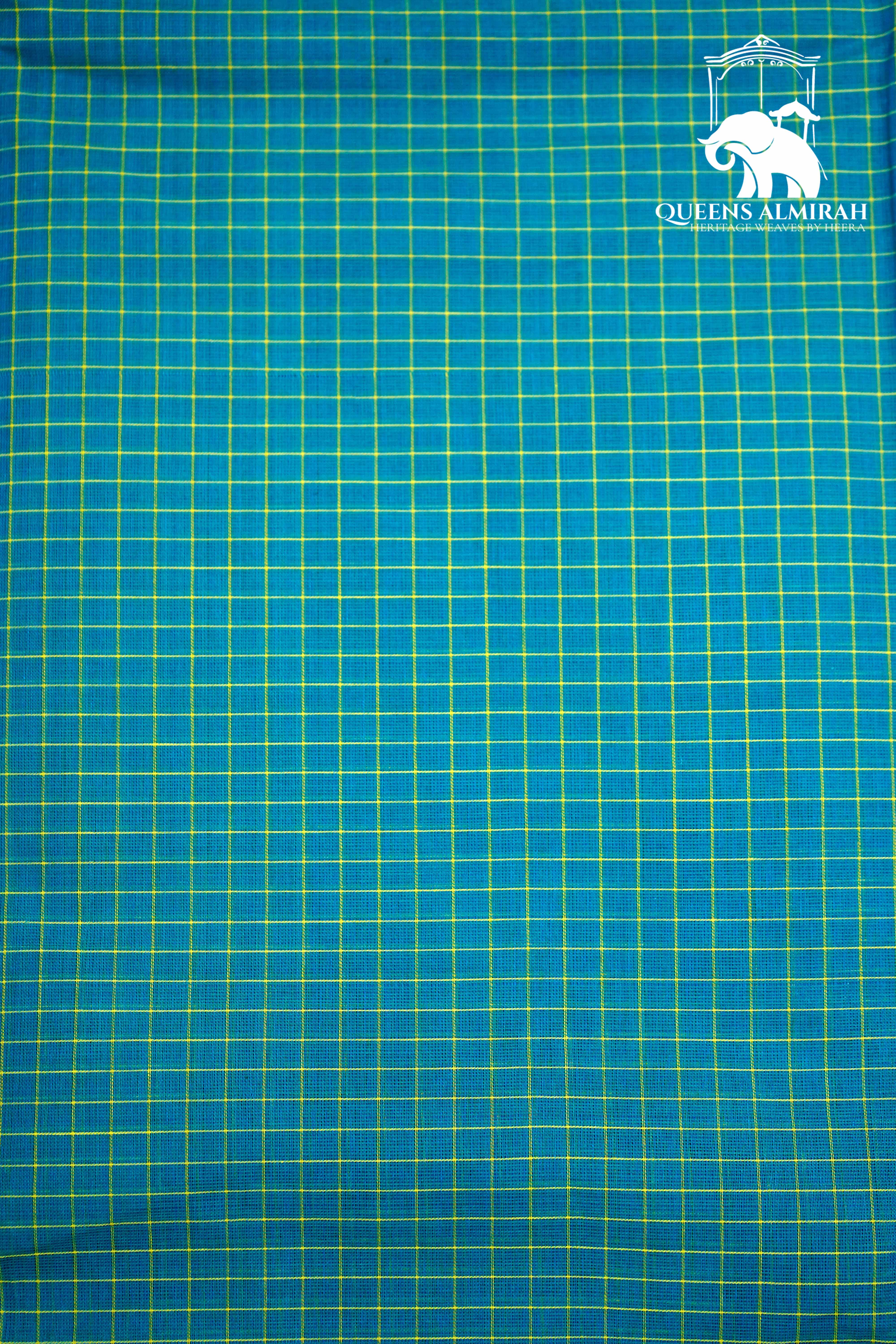 TEAL BLUE WITH PALE OLIVE GREEN KANCHI COTTON SAREE - Queens Jewel Emporium