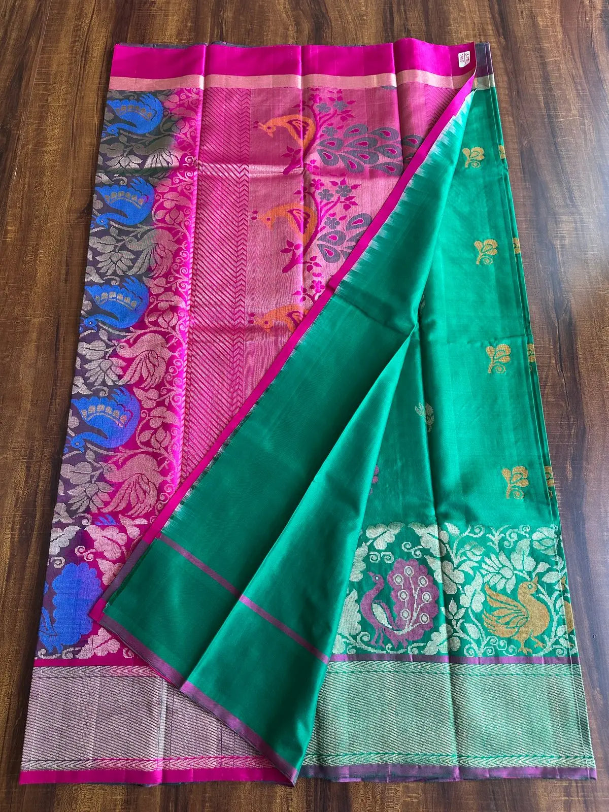 TEAL GREEN PURE KANCHIVARAM SILK SAREE - Queens Jewel Emporium