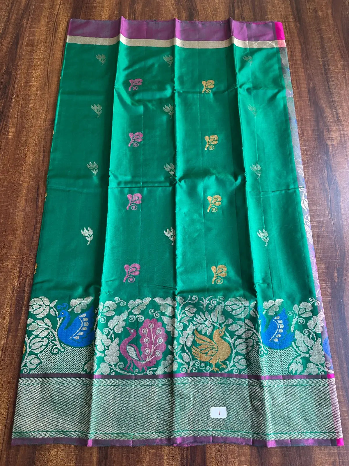 TEAL GREEN PURE KANCHIVARAM SILK SAREE - Queens Jewel Emporium