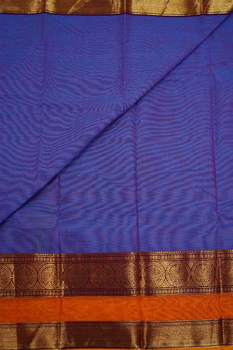 TEALISH BLUE WITH REDDISH ORANGE KANCHI COTTON SAREE - Queens Jewel Emporium