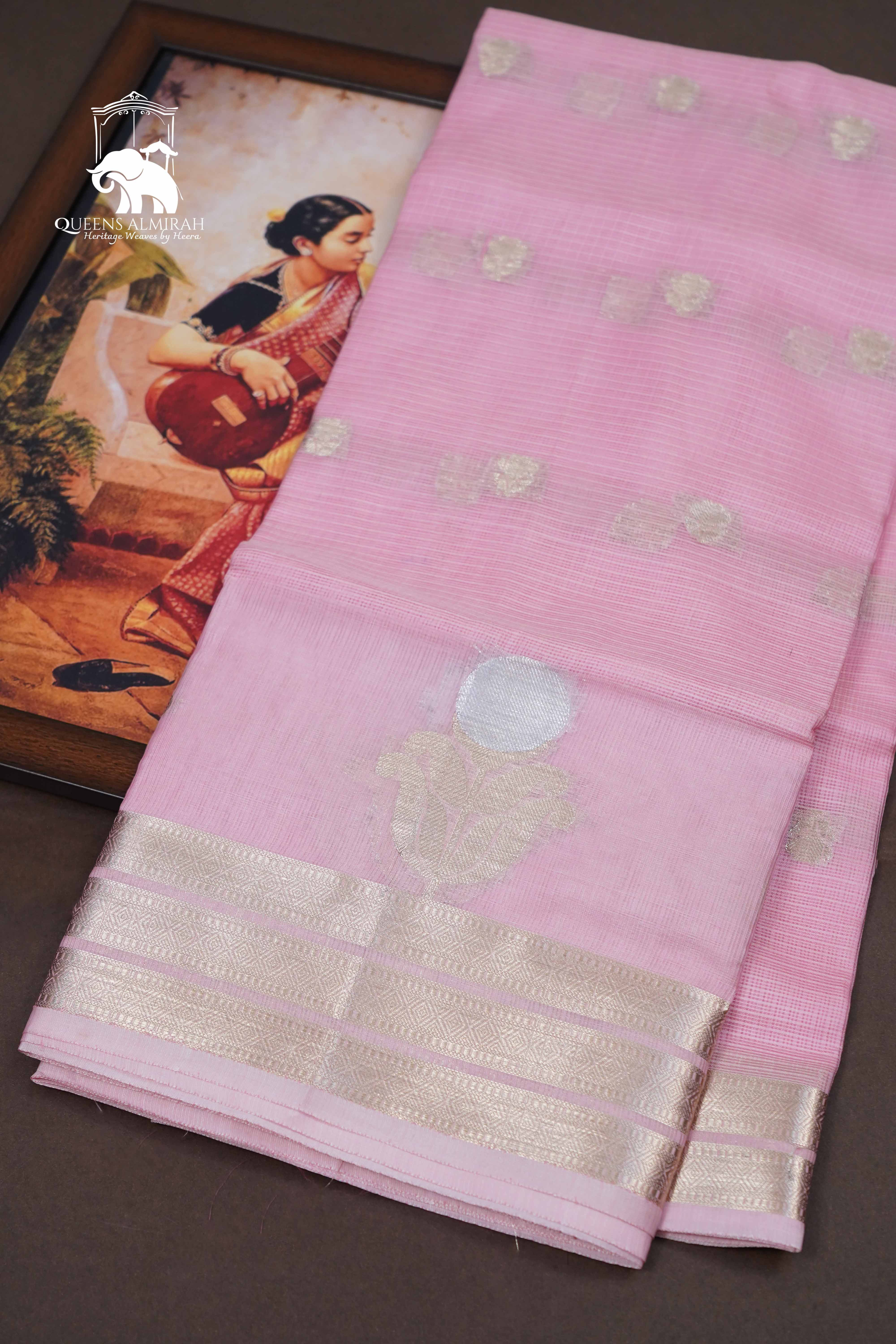 TURKISH PINK SEMI KOTA SILK COTTON SAREE - Queens Jewel Emporium