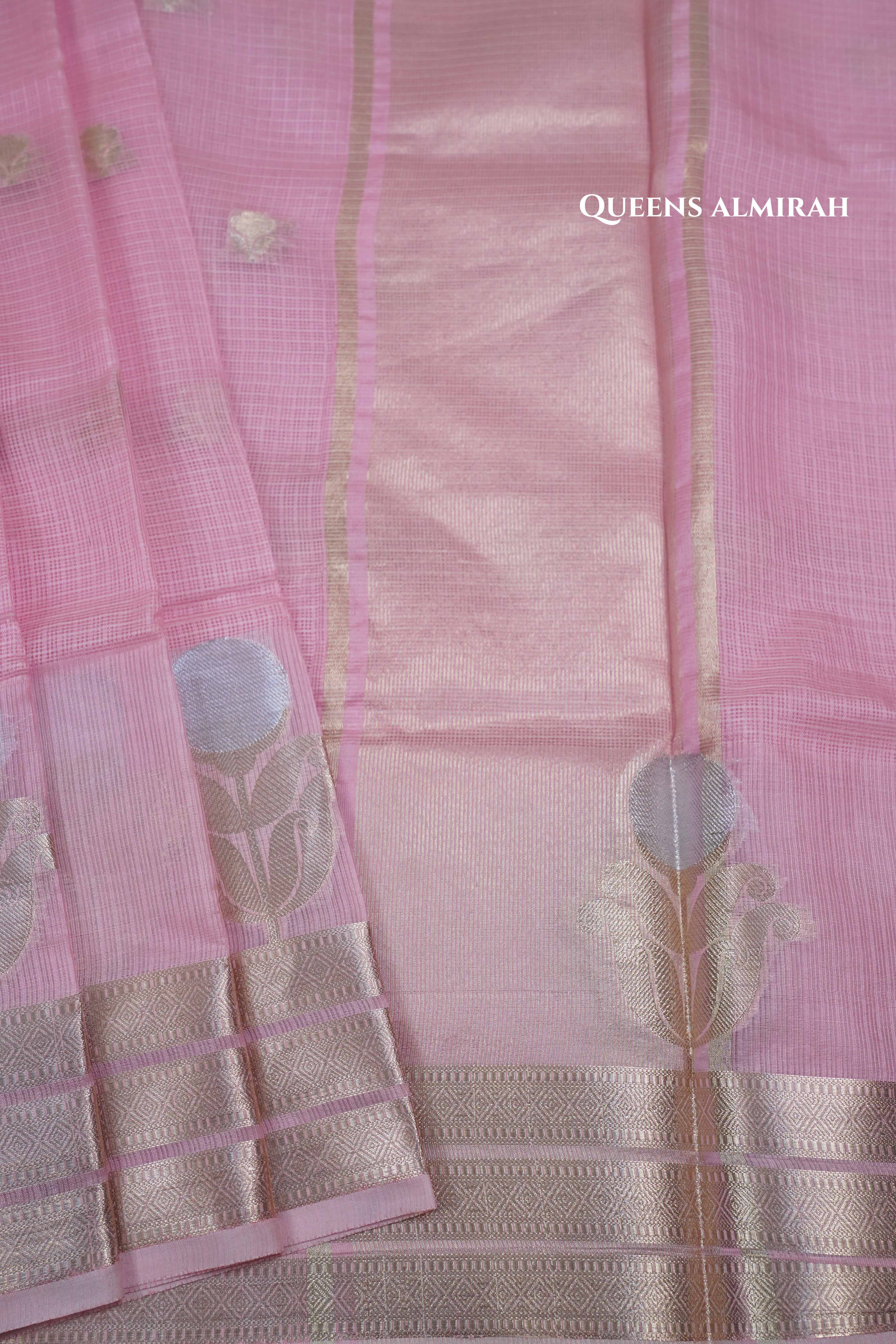 TURKISH PINK SEMI KOTA SILK COTTON SAREE - Queens Jewel Emporium