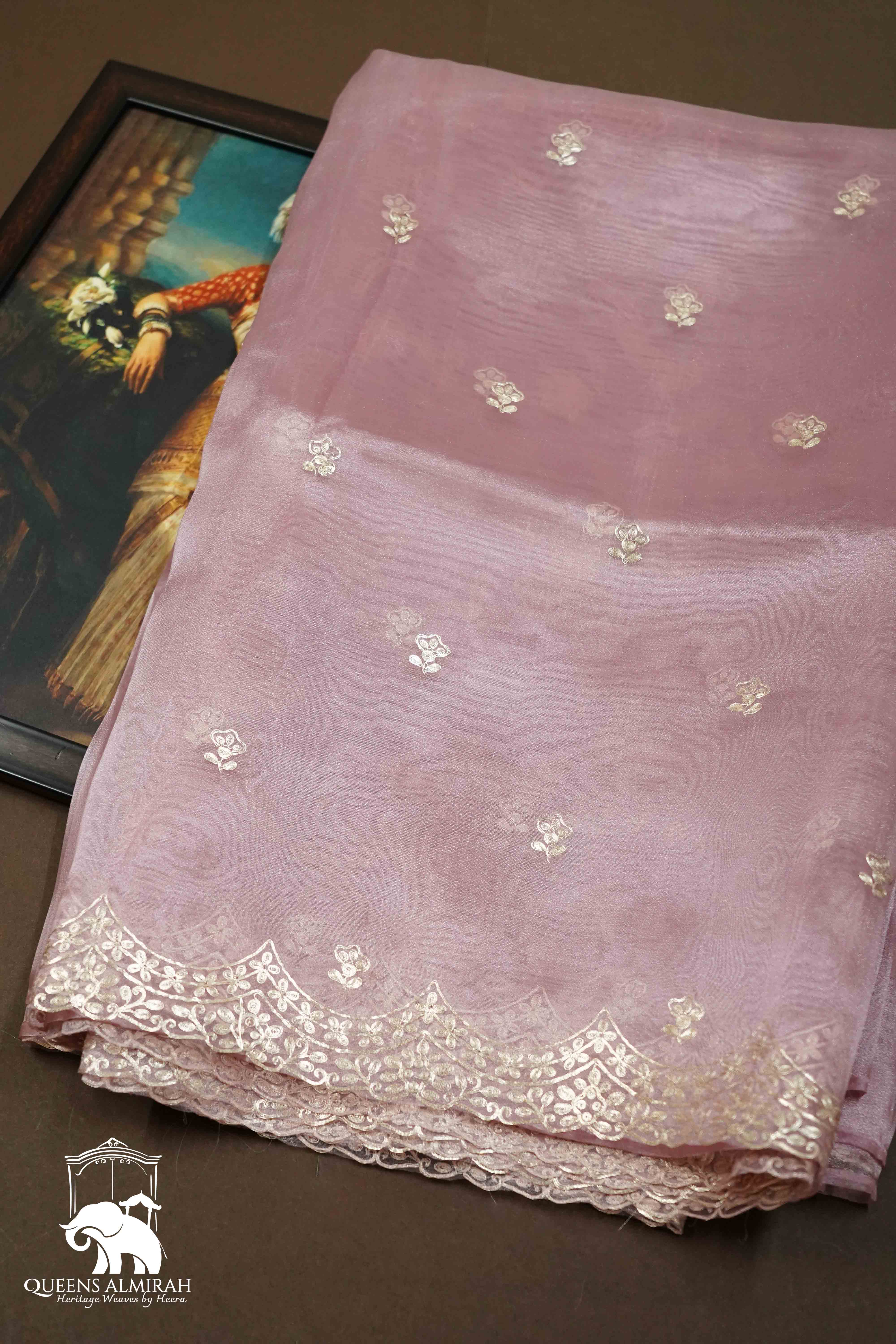 TURKISH ROSE SILK ORGANZA SAREE - Queens Jewel Emporium