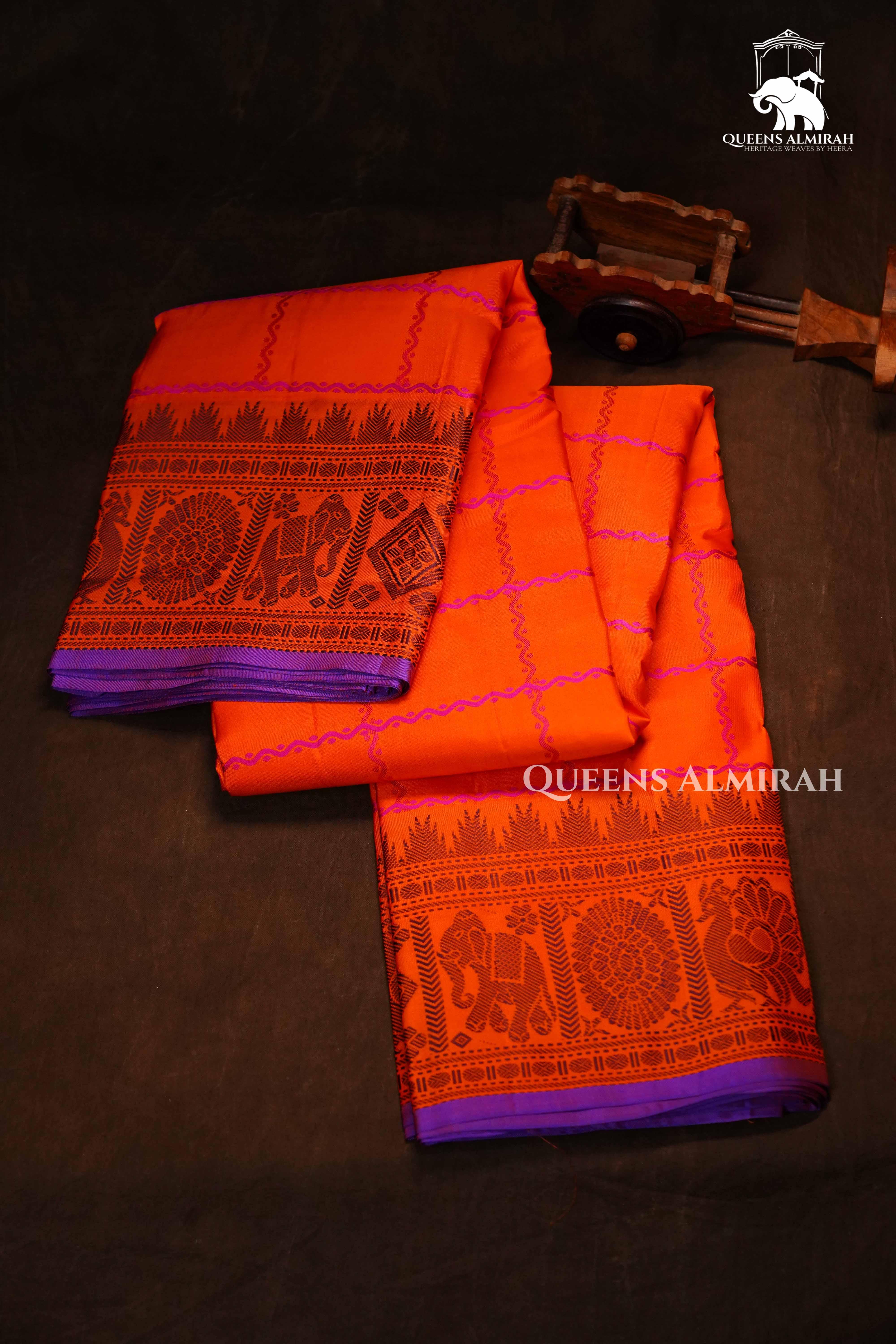 Tomato Red Pure Kanchivaram Silk Saree QUEENS ALMIRAH