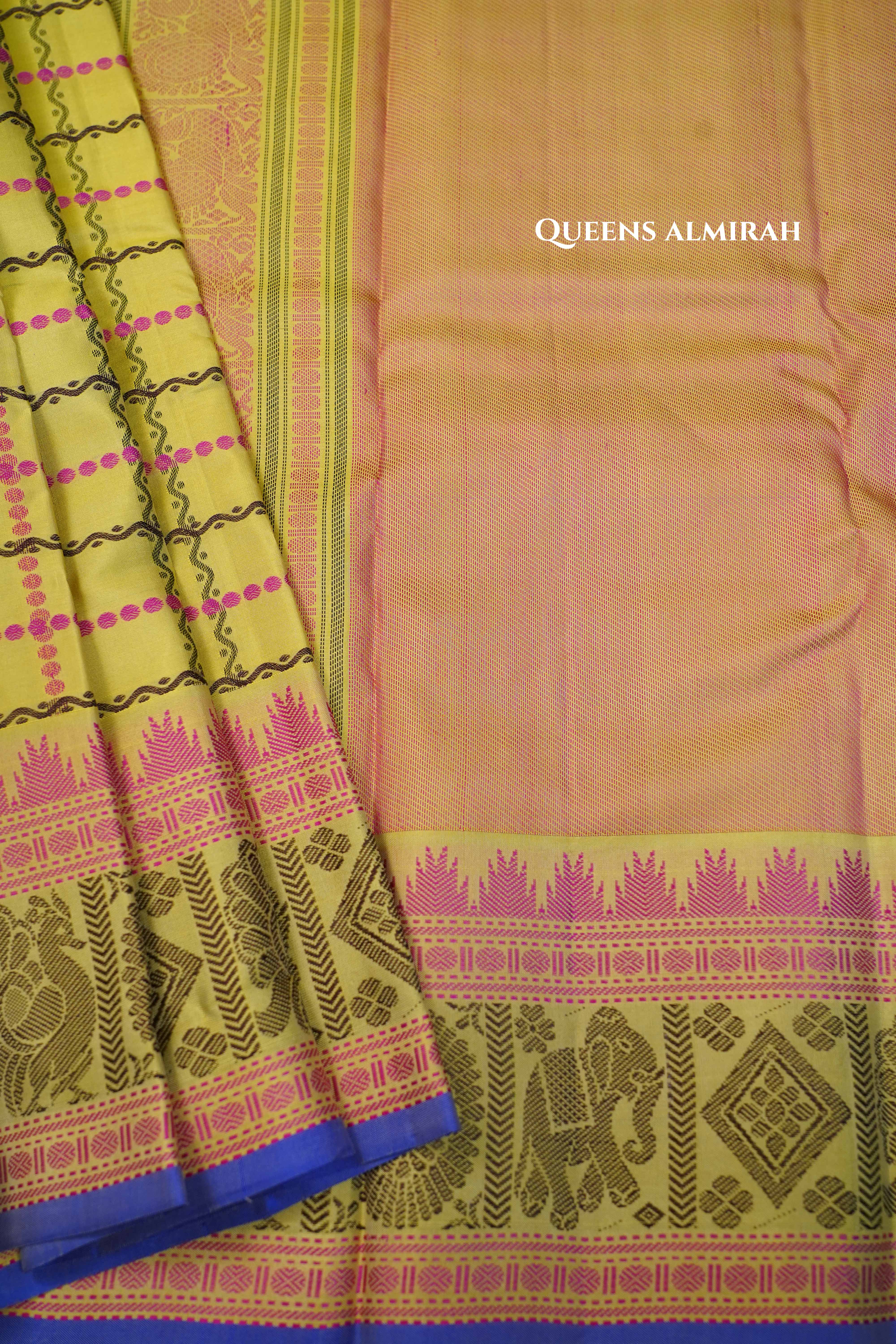 Turmeric Yellow Pure Kanchivaram Silk Saree QUEENS ALMIRAH