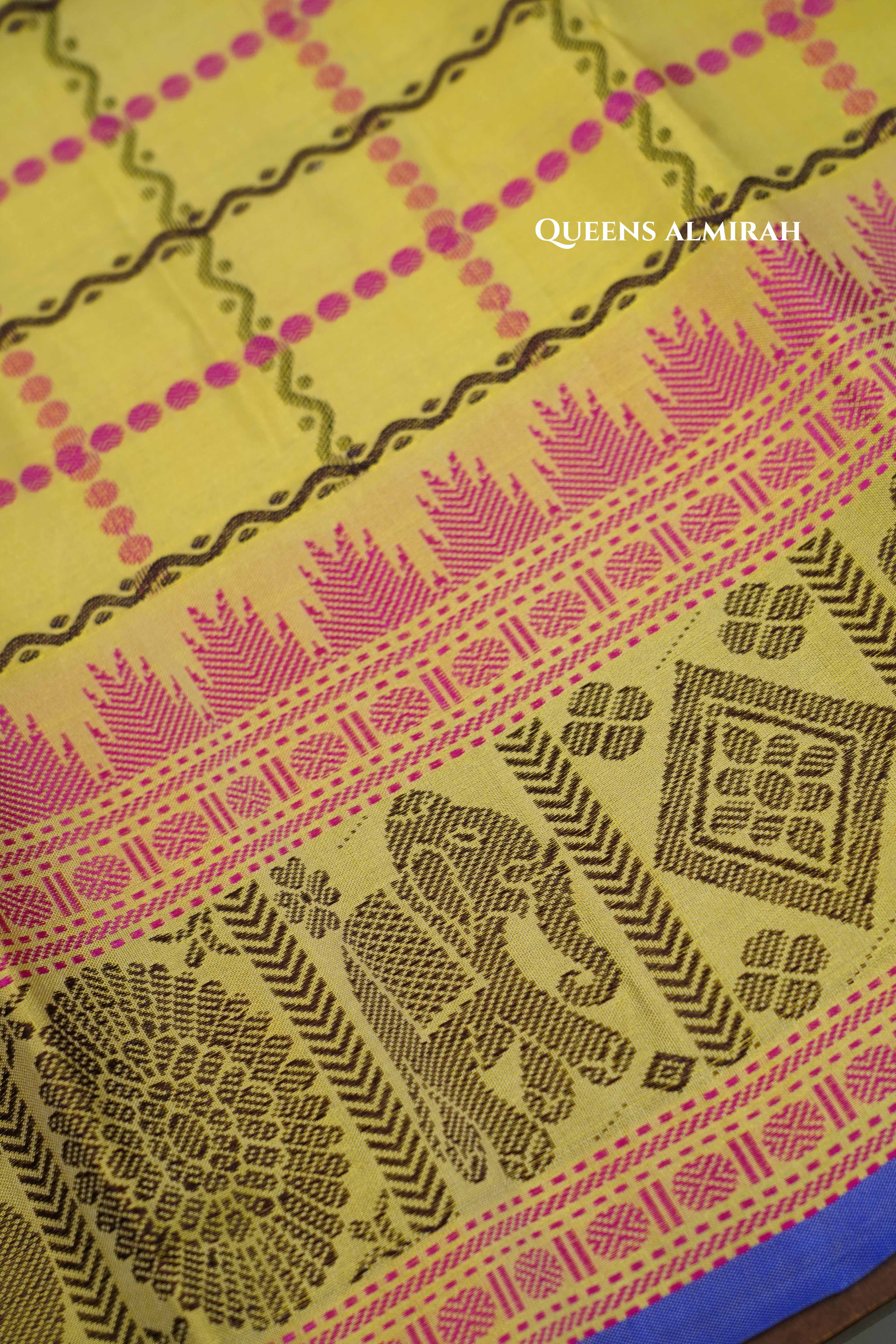 Turmeric Yellow Pure Kanchivaram Silk Saree QUEENS ALMIRAH