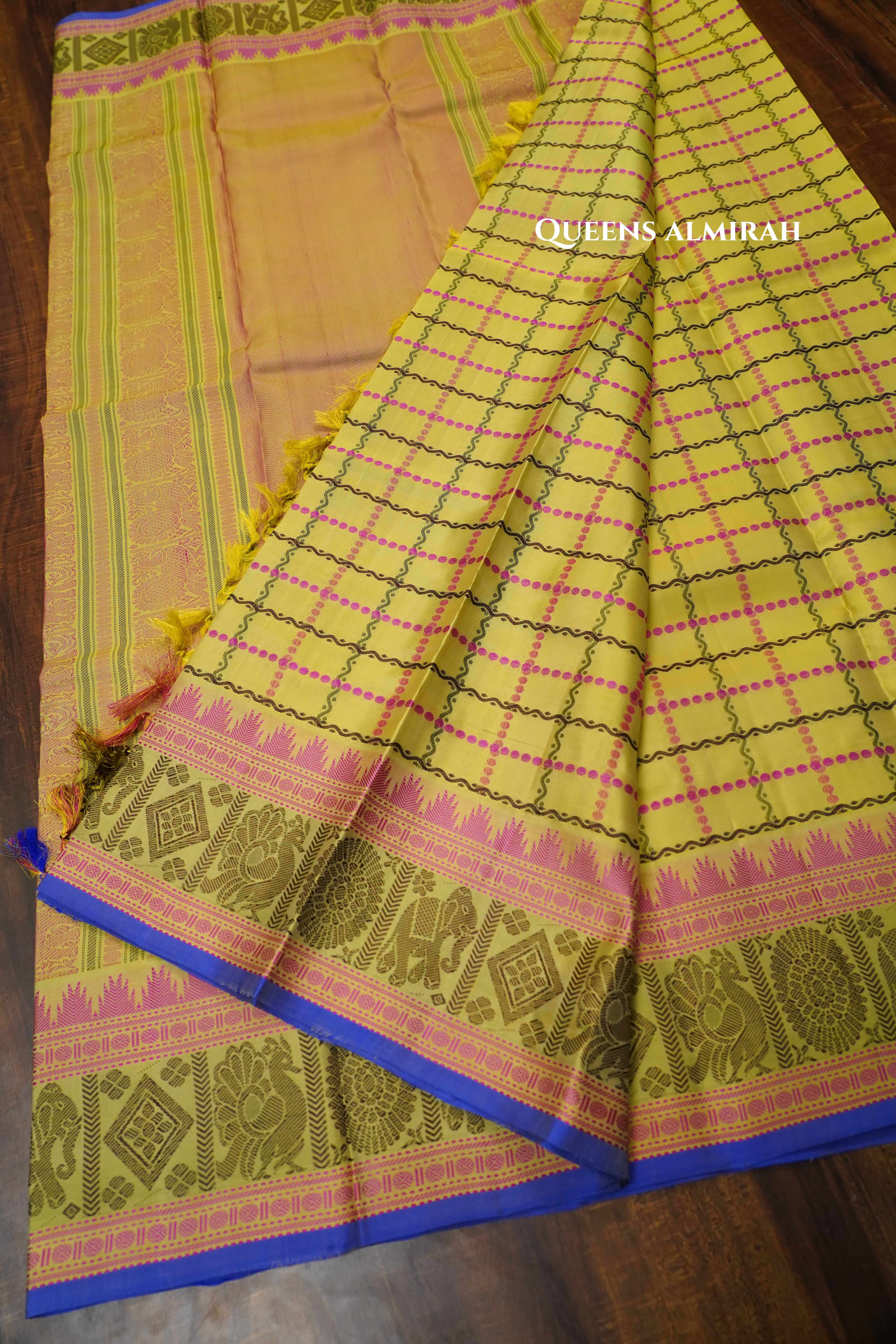 Turmeric Yellow Pure Kanchivaram Silk Saree QUEENS ALMIRAH