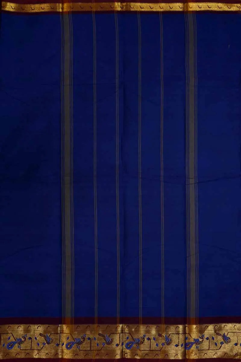 VIBRABT BLUE WITH DEEP BROWN KANCHI COTTON SAREE - Queens Jewel Emporium