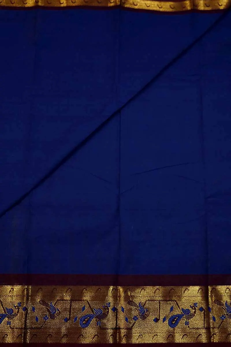 VIBRABT BLUE WITH DEEP BROWN KANCHI COTTON SAREE - Queens Jewel Emporium