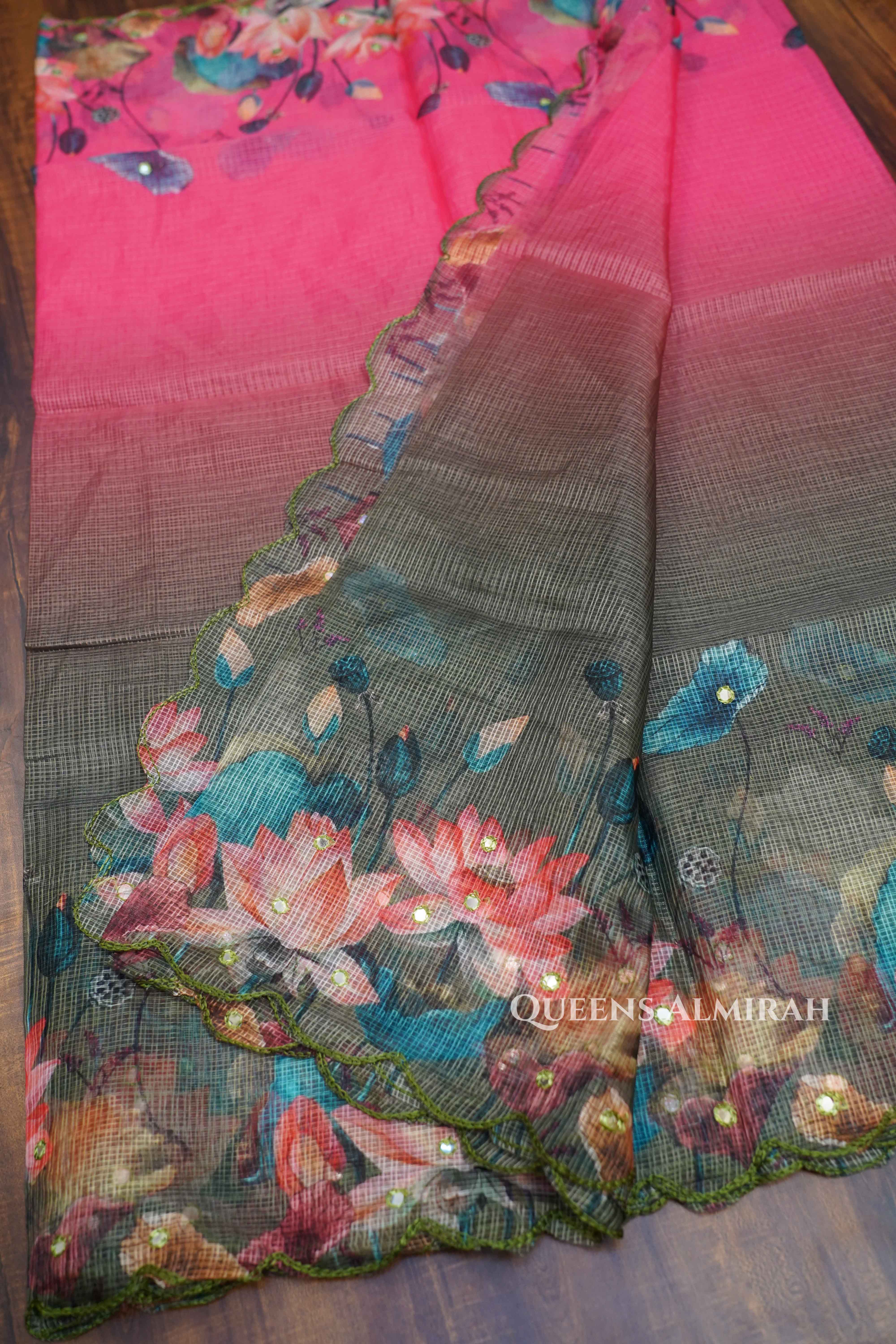 WARM PINK KOTA COTTON SAREE - Queens Jewel Emporium