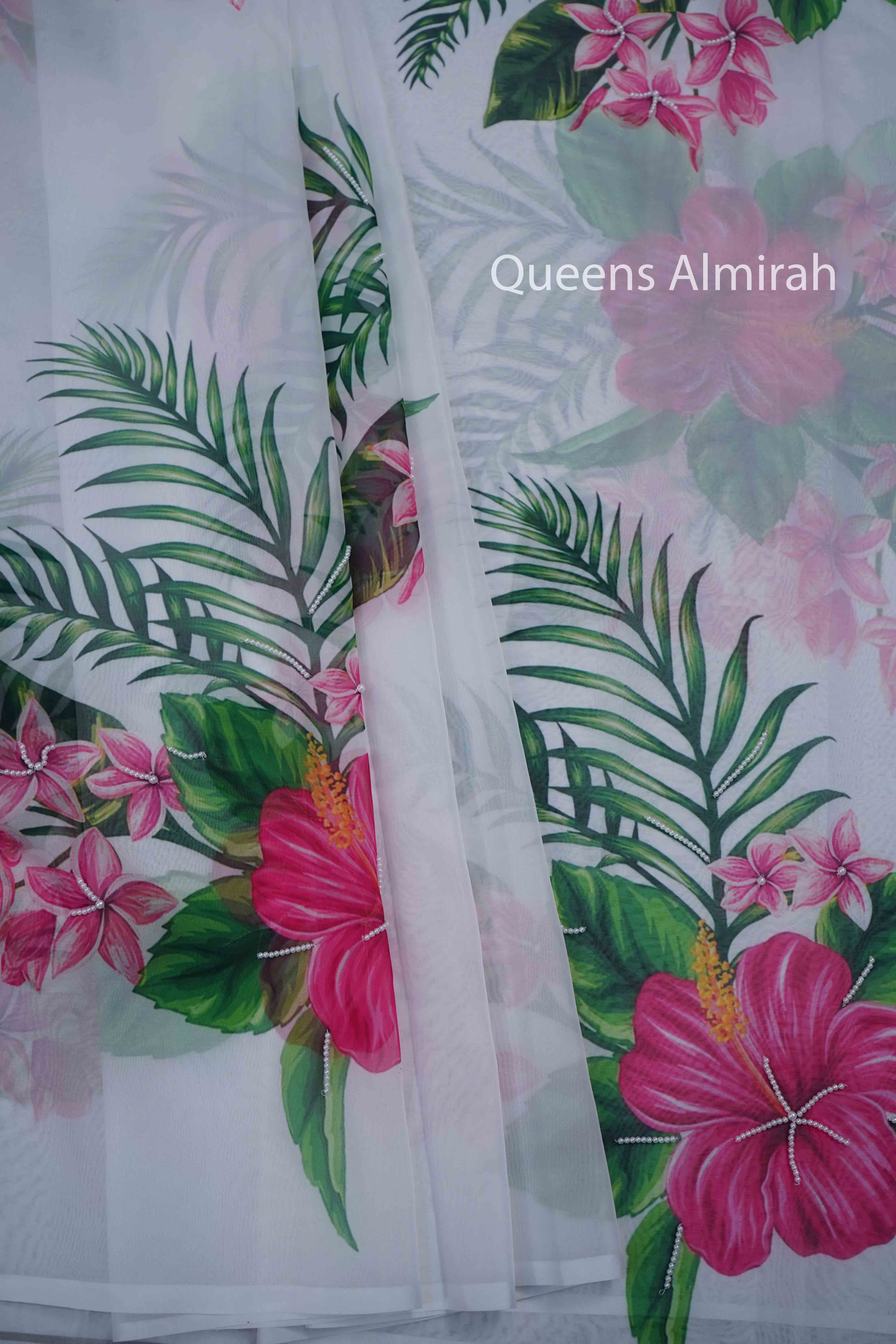 WHITE ORGANZA SAREE - Queens Jewel Emporium