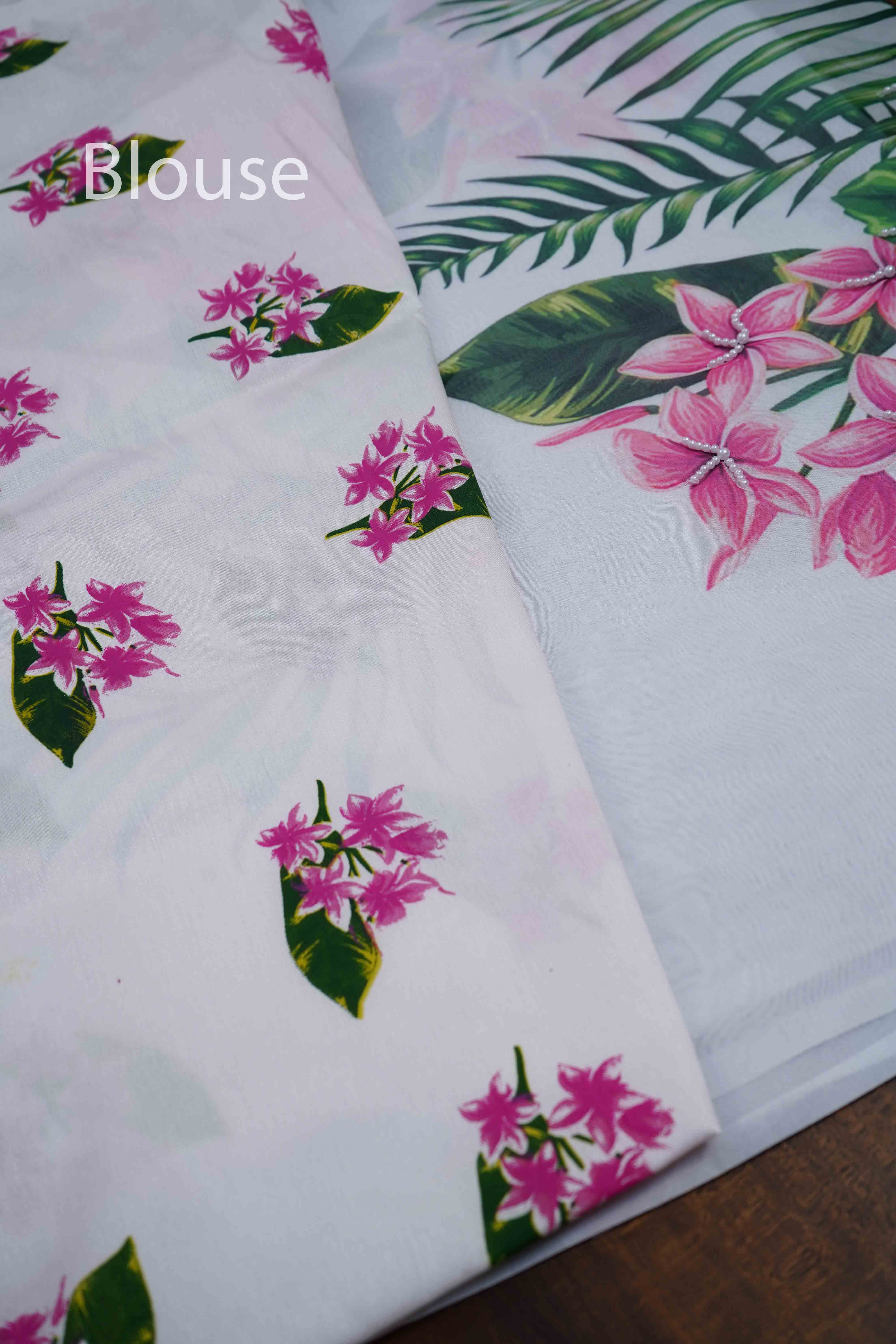 WHITE ORGANZA SAREE - Queens Jewel Emporium